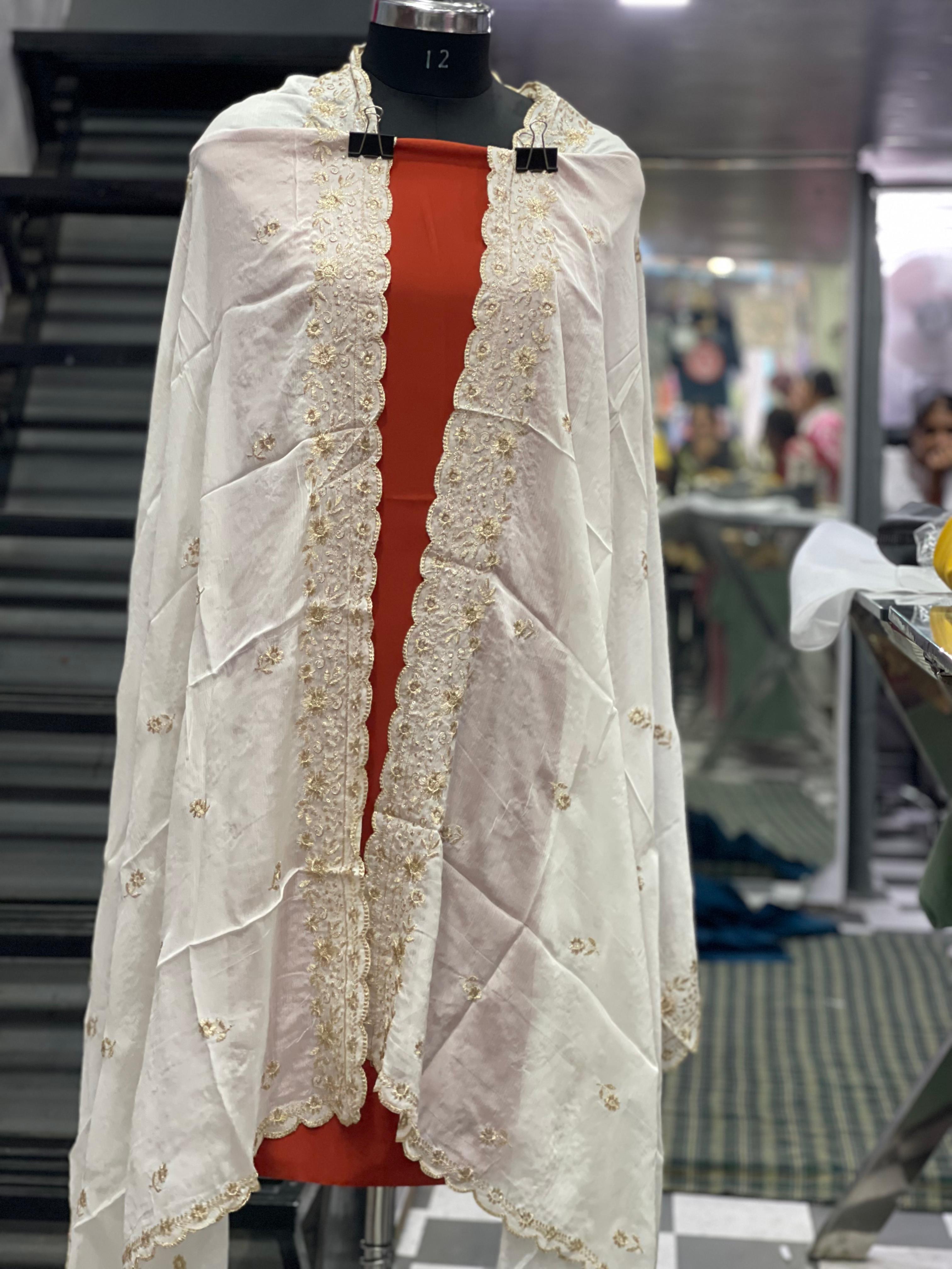 AC040 | Chanun Duppata || Thread Work ||  White Duppatta || Embroidered White Duppatta 