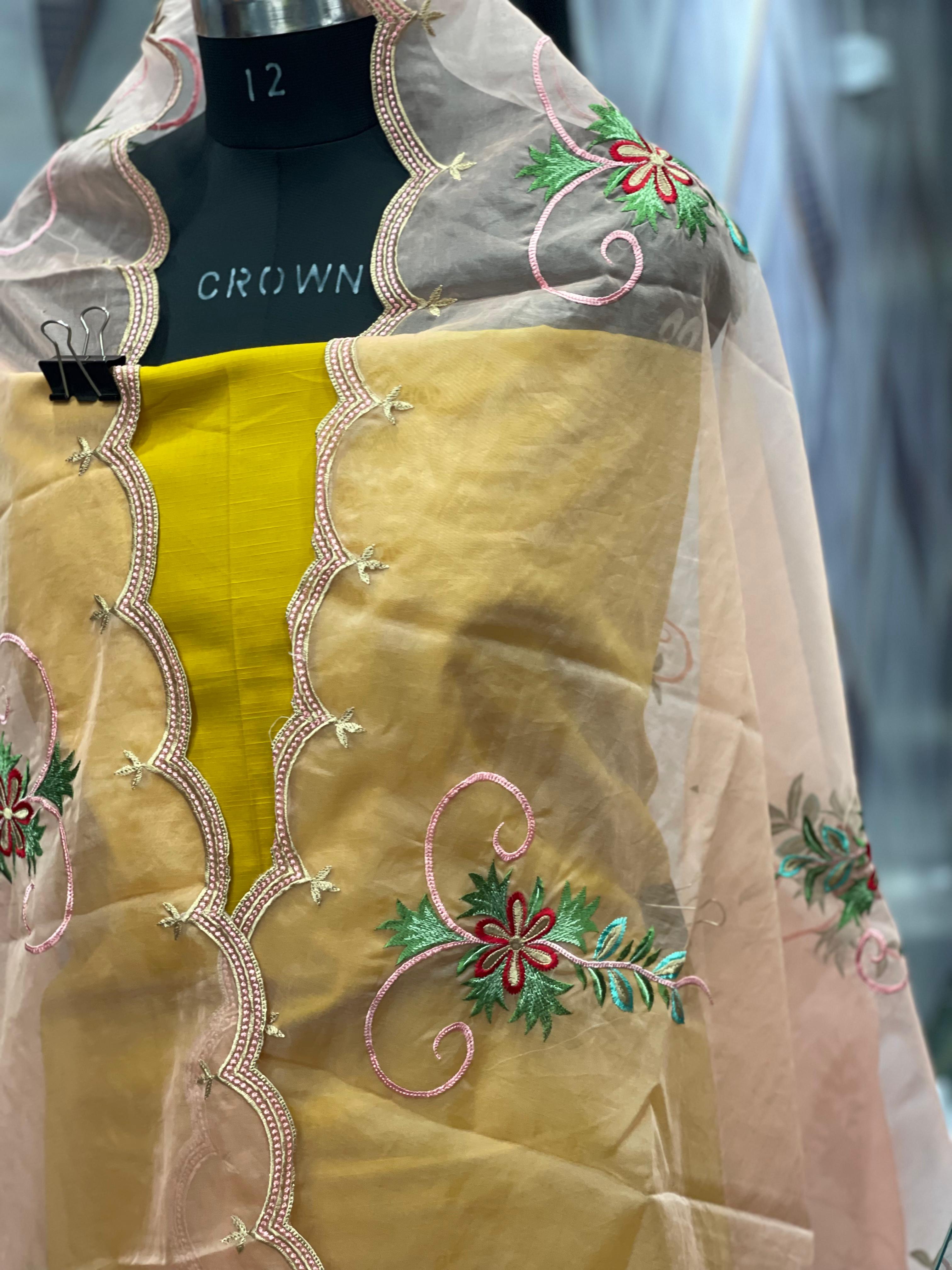 AC015 | Light Peach || Embroidered Organza Dupatta