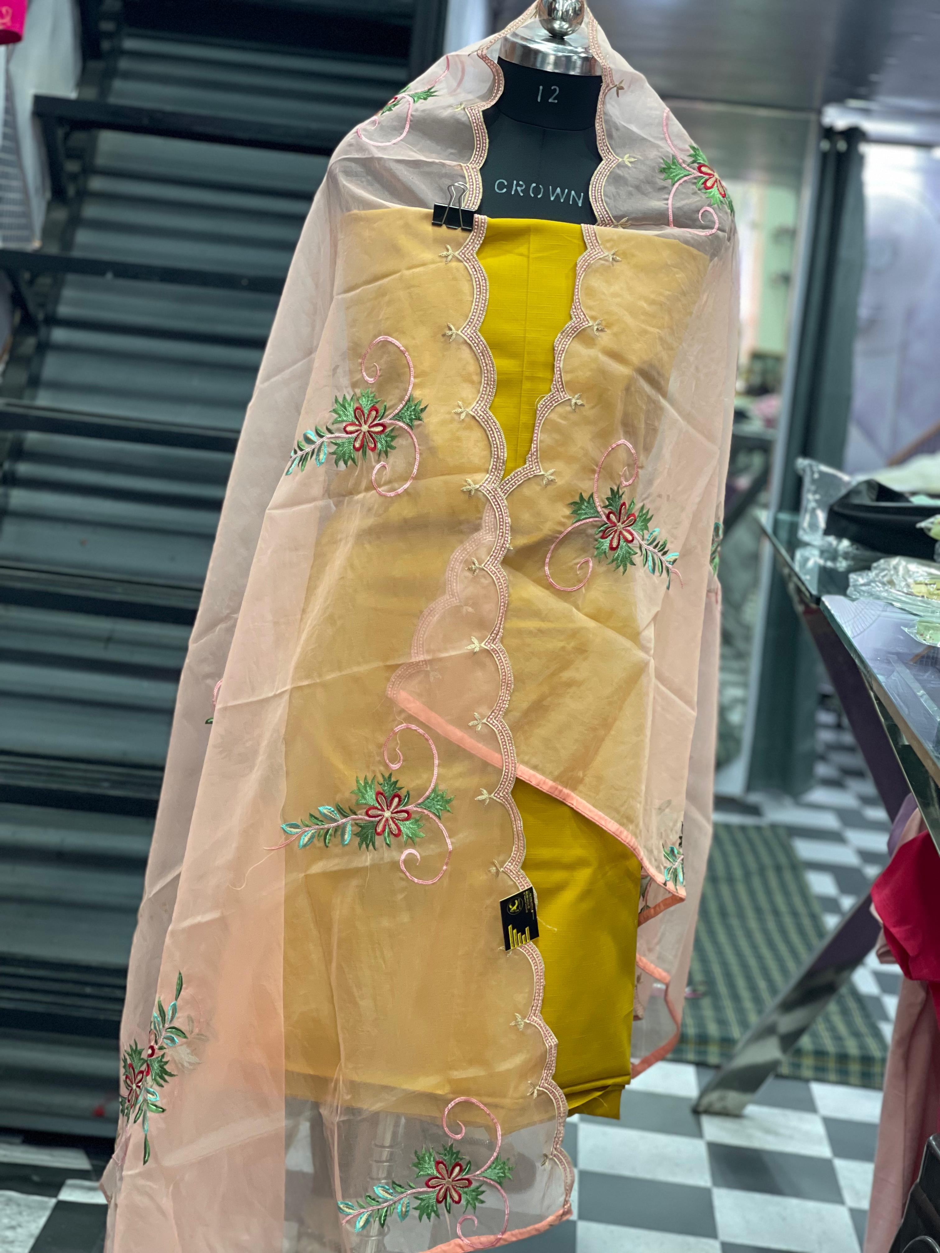 AC015 | Light Peach || Embroidered Organza Dupatta