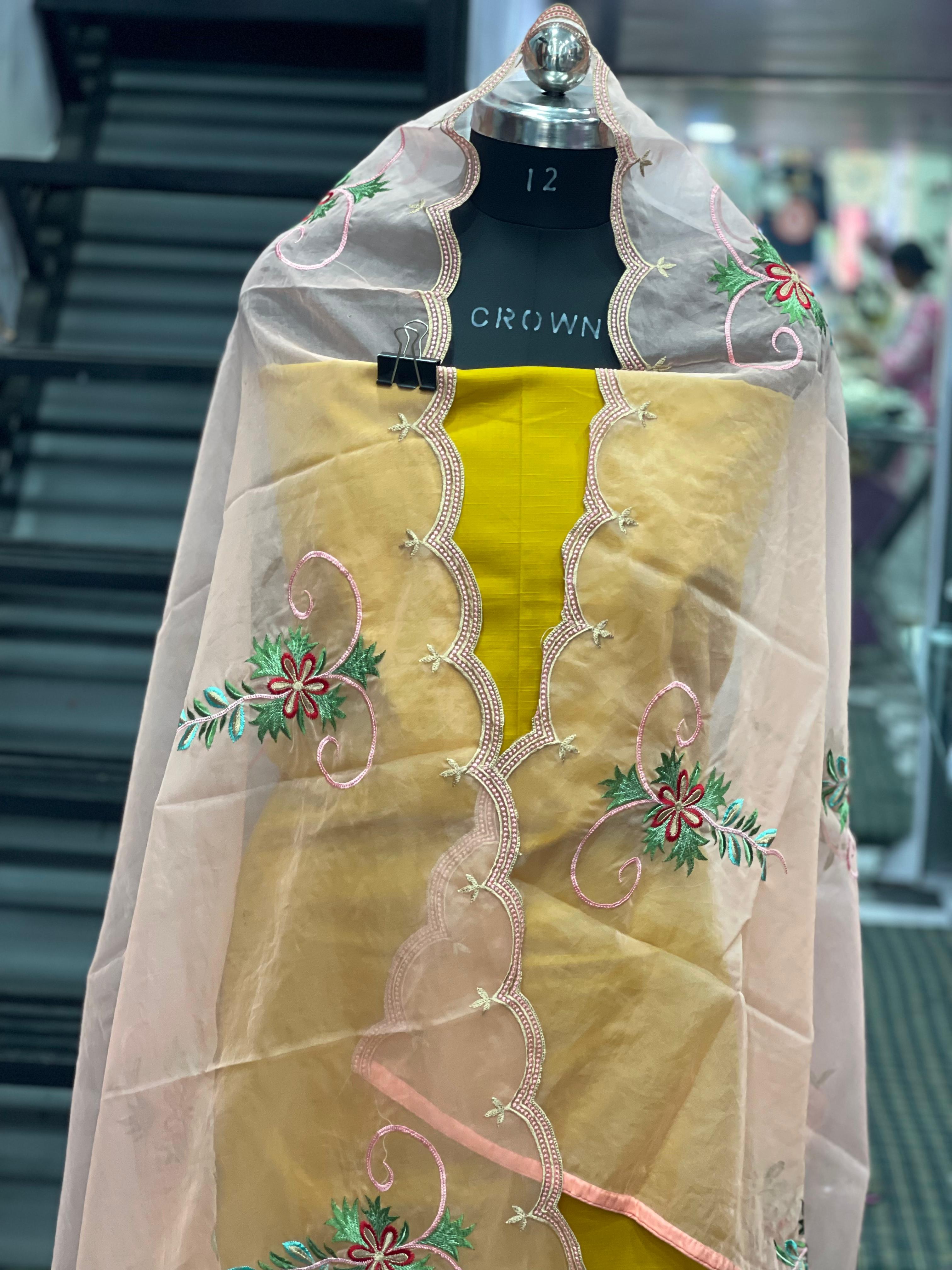 AC015 | Light Peach || Embroidered Organza Dupatta