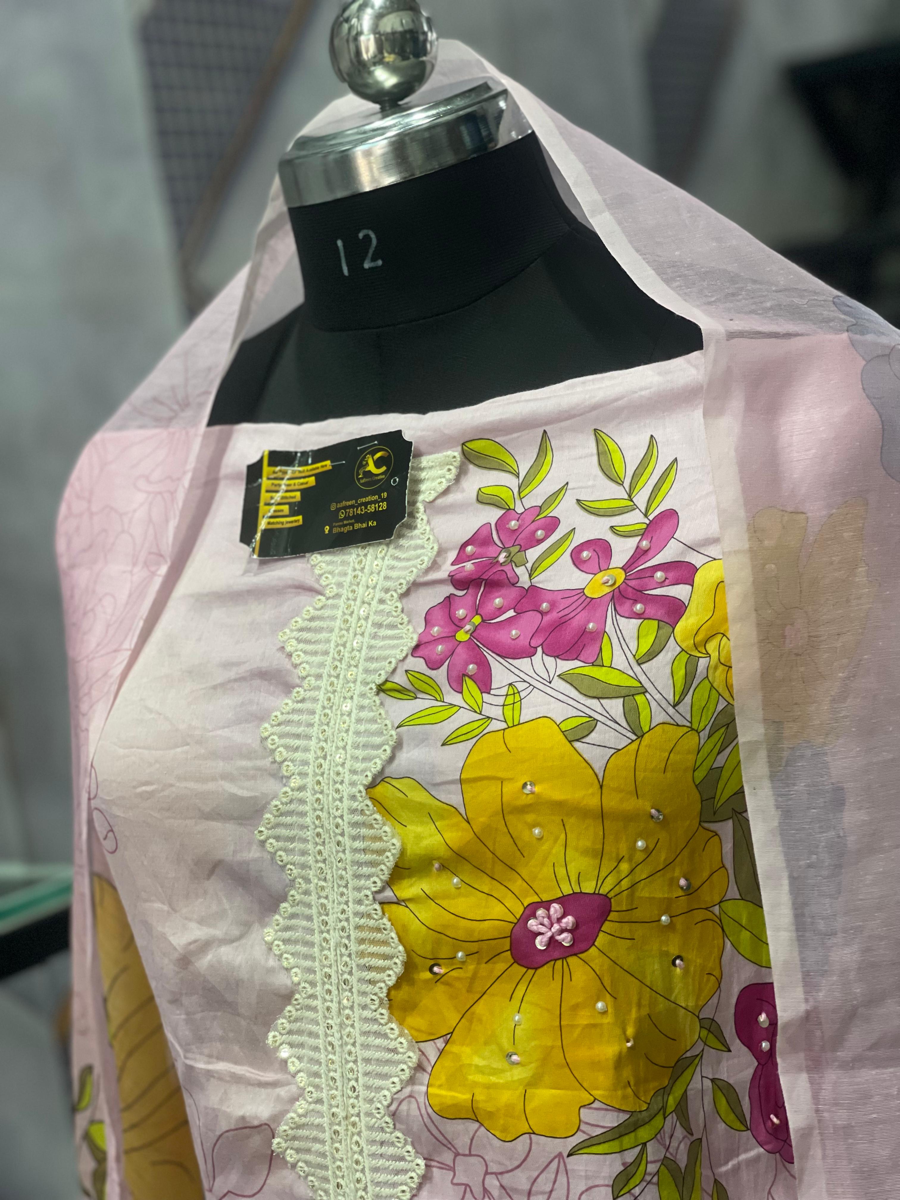 AC073 | Baby Pink || Hand Work || Party Wear || Jaggo || Ring Ceremony || Floral Embroidered Lawn Dress