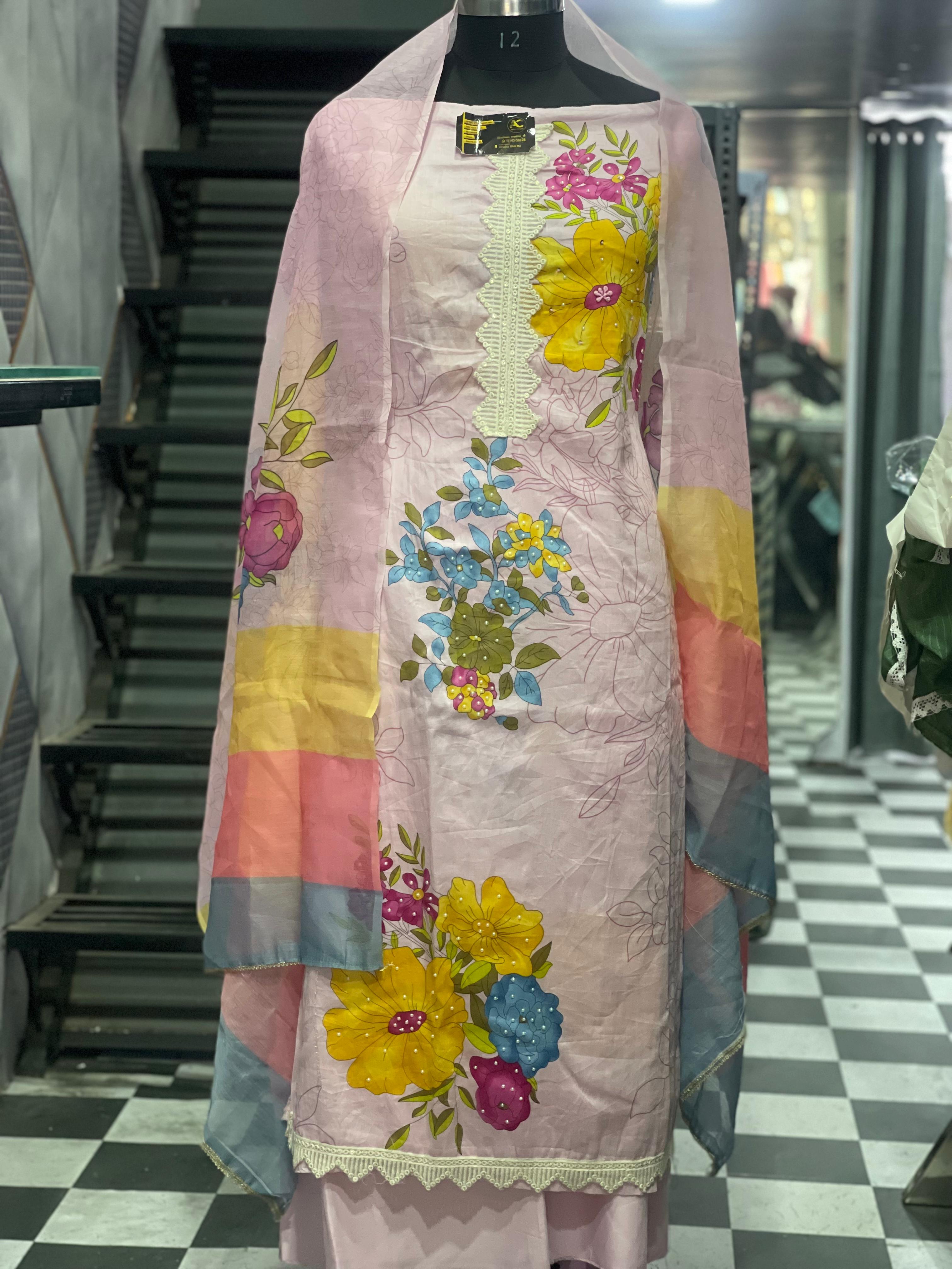 AC073 | Baby Pink || Hand Work || Party Wear || Jaggo || Ring Ceremony || Floral Embroidered Lawn Dress