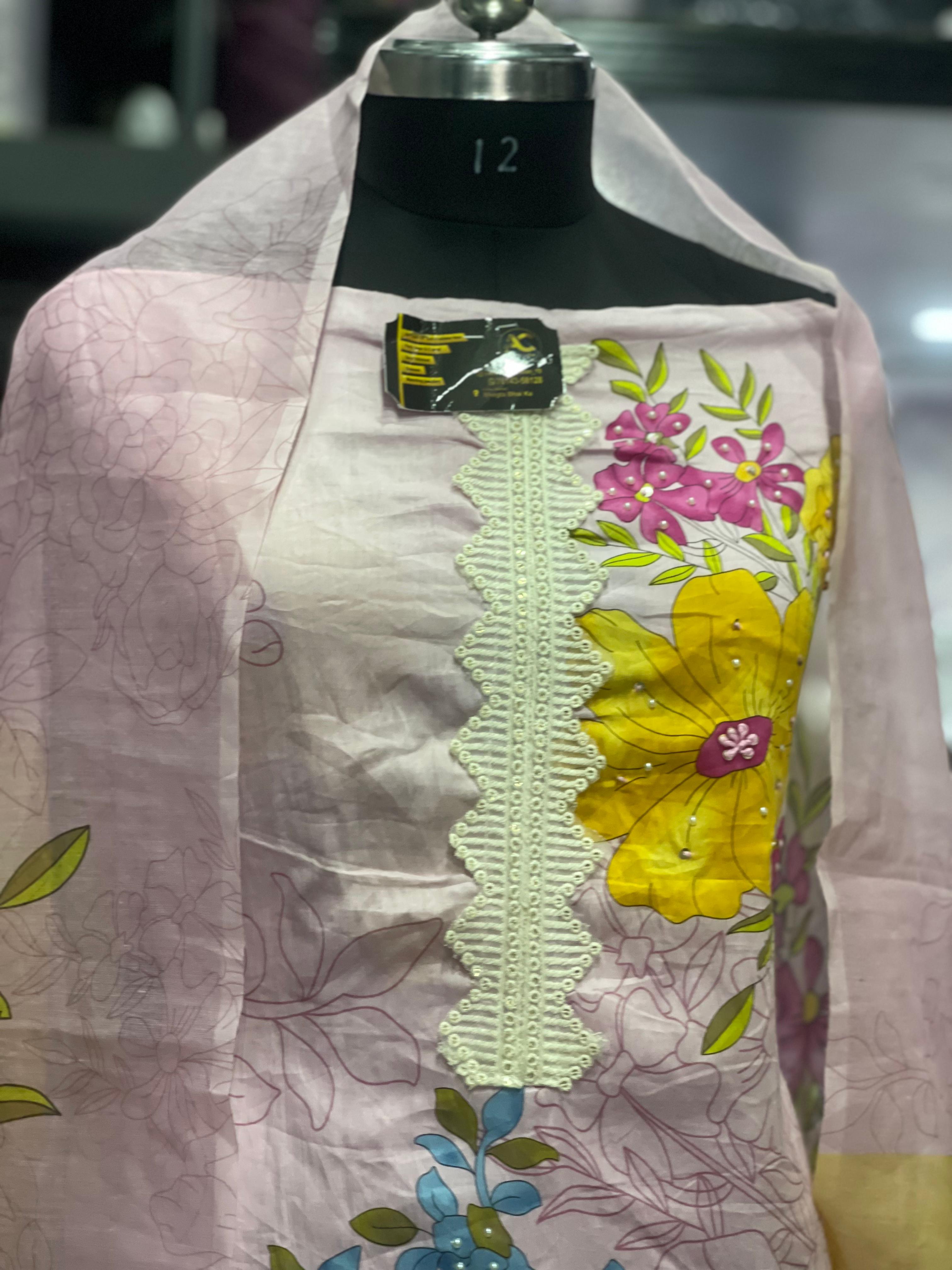 AC073 | Baby Pink || Hand Work || Party Wear || Jaggo || Ring Ceremony || Floral Embroidered Lawn Dress