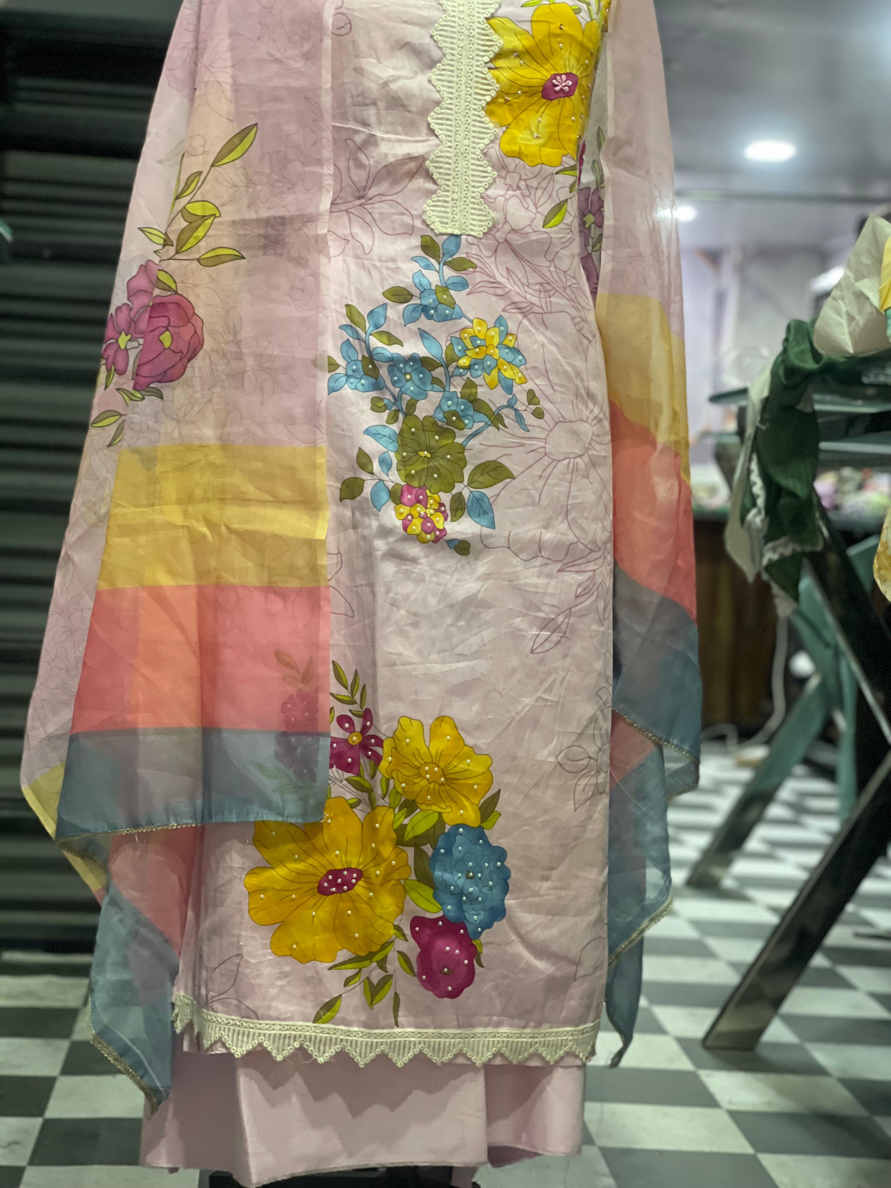 AC073 | Baby Pink || Hand Work || Party Wear || Jaggo || Ring Ceremony || Floral Embroidered Lawn Dress