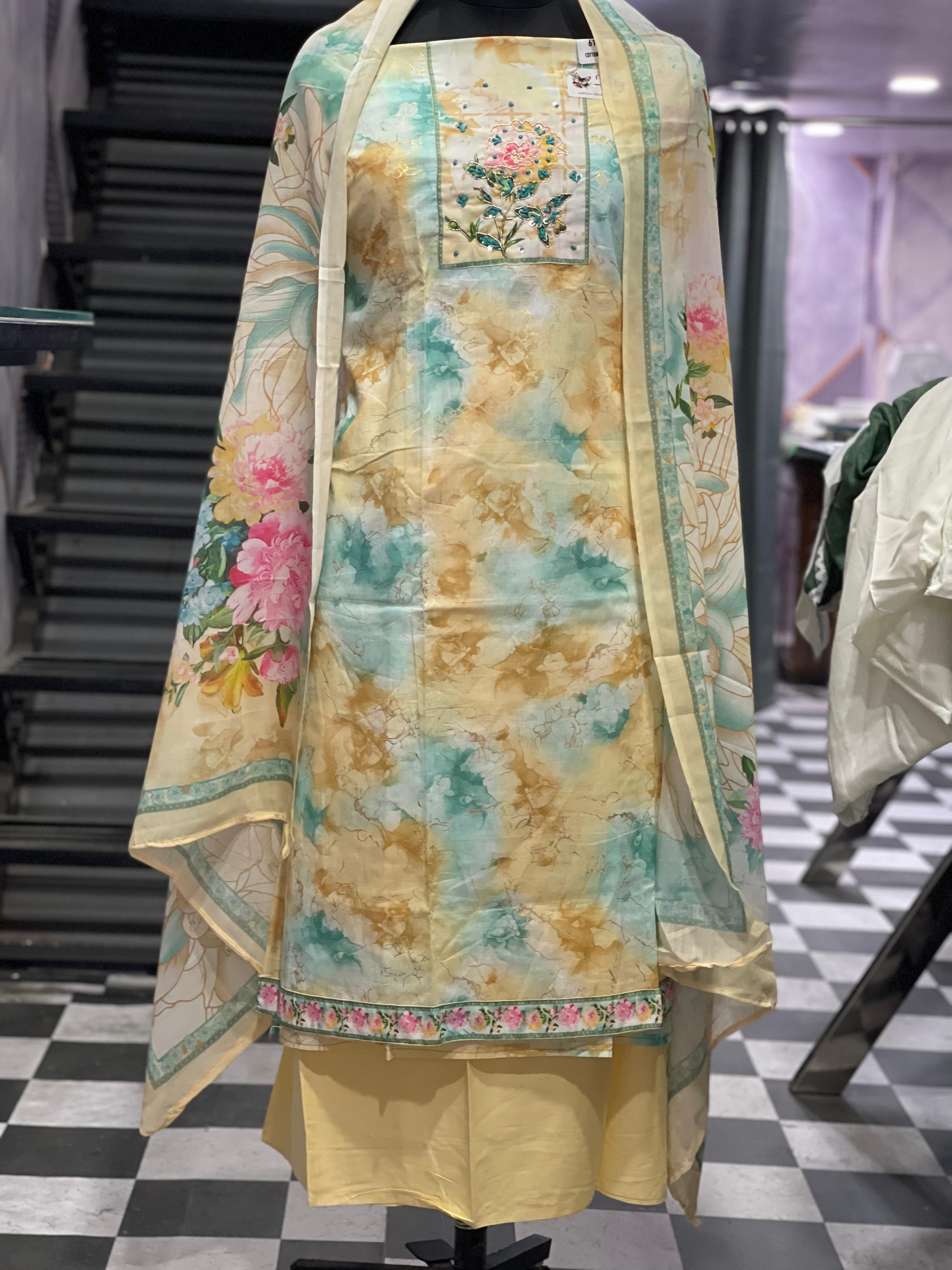 AC071 | Cotton Suit || Jaggo || Party Wear Suit || Printed Suit || Floral Printed Unstitched Suit