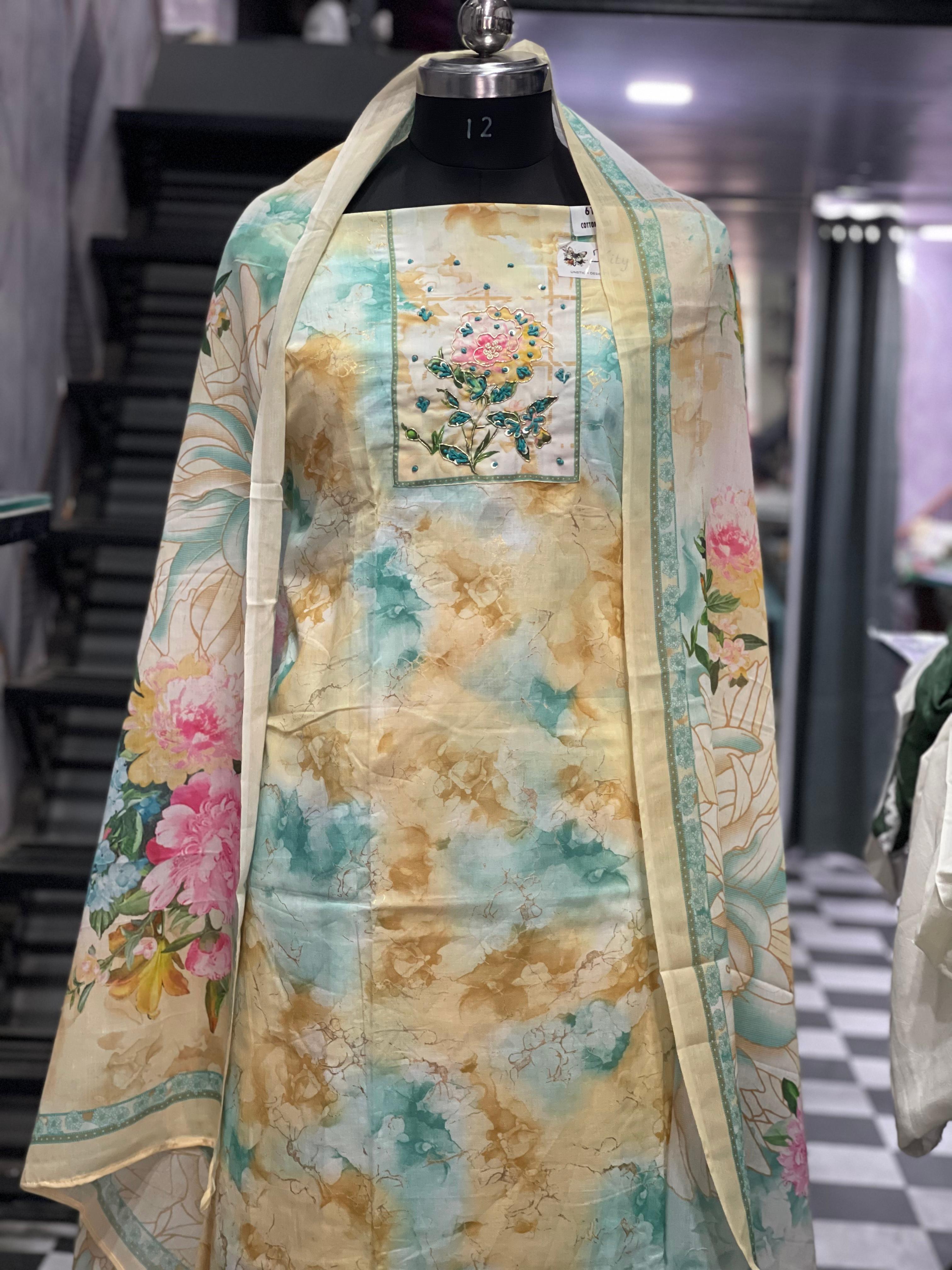 AC071 | Cotton Suit || Jaggo || Party Wear Suit || Printed Suit || Floral Printed Unstitched Suit