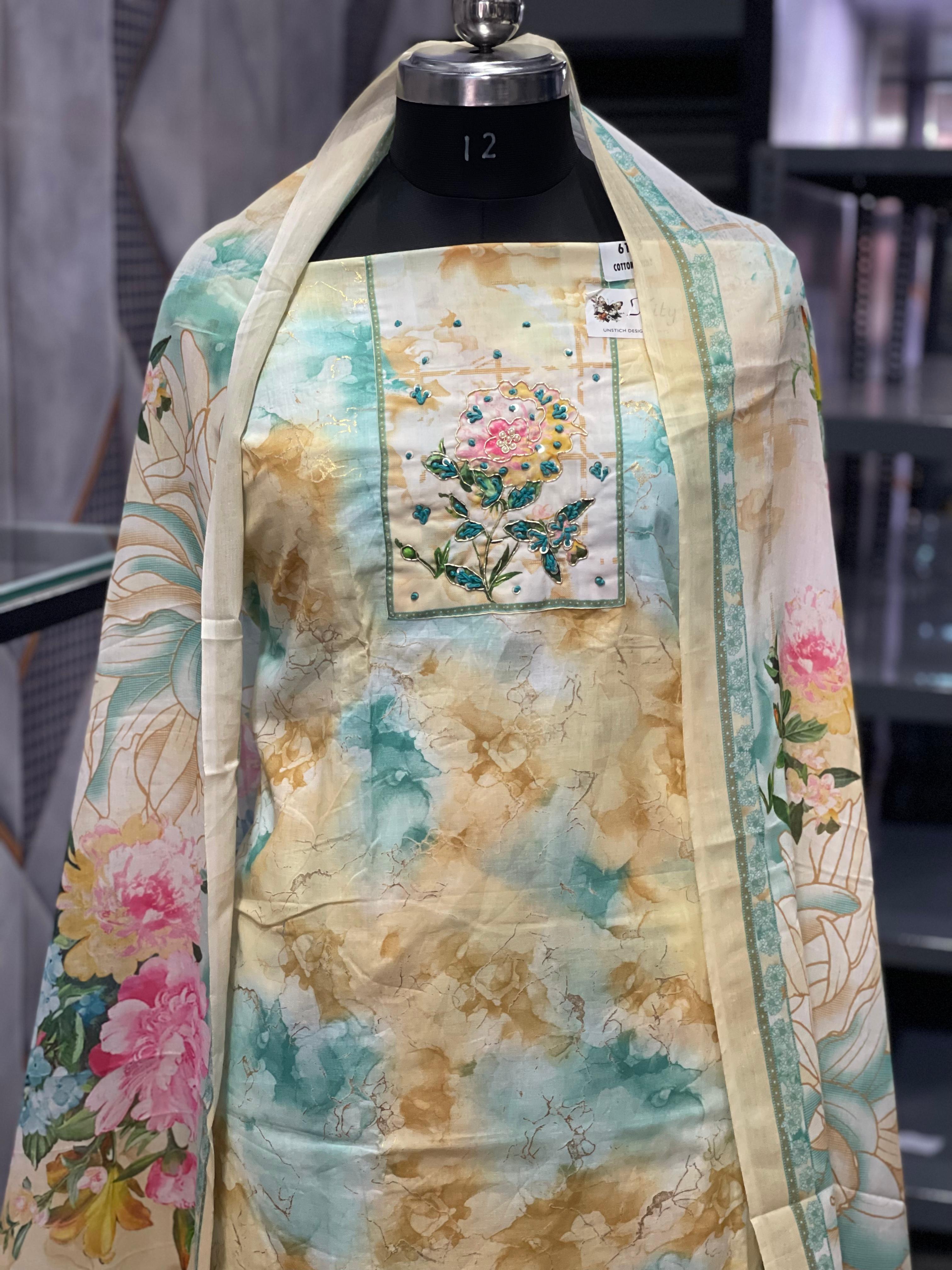 AC071 | Cotton Suit || Jaggo || Party Wear Suit || Printed Suit || Floral Printed Unstitched Suit