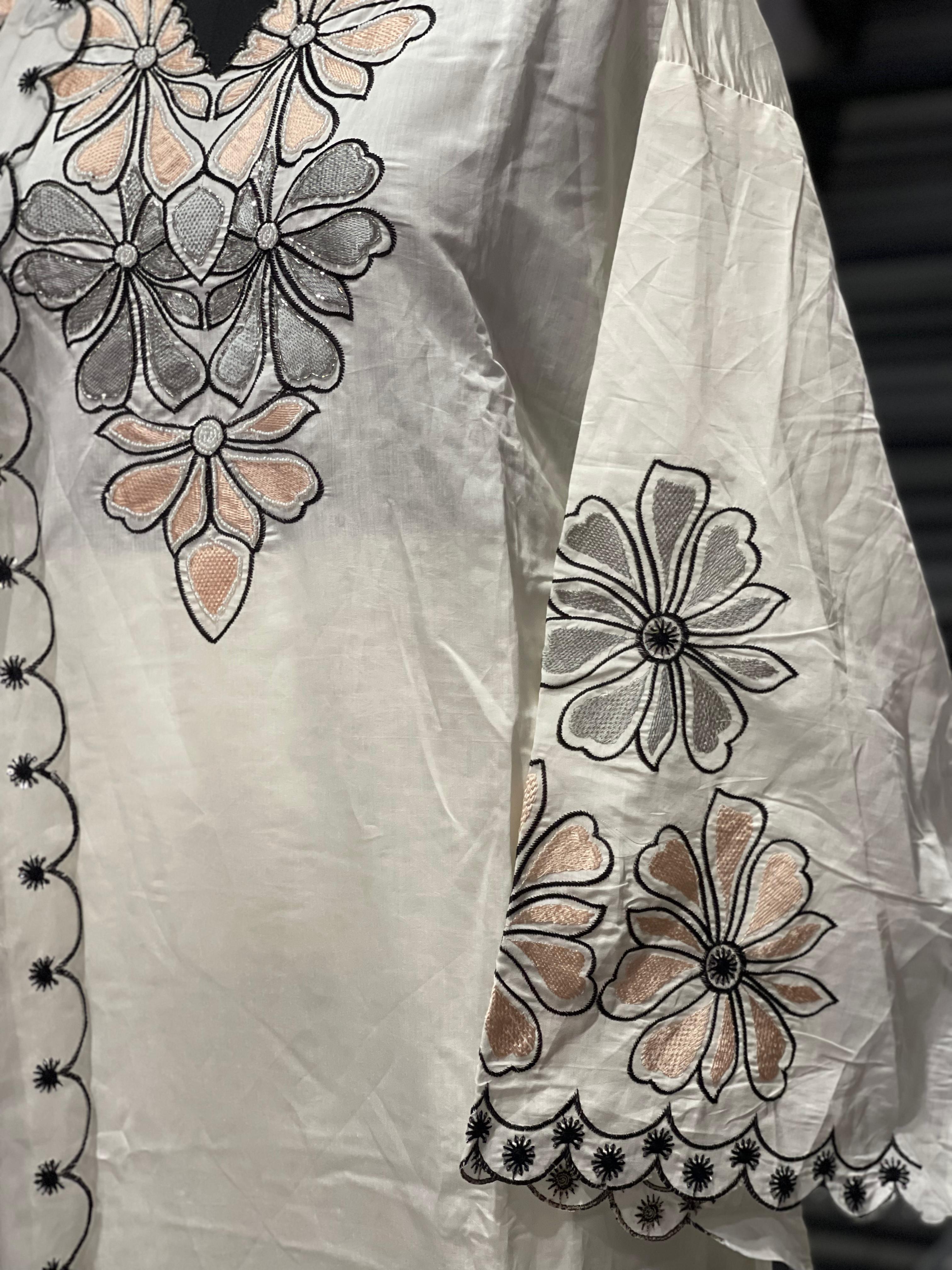 AC091 | Off White || Semi Stiched || Party Wear || Office Wear || Embroidered White Kurti