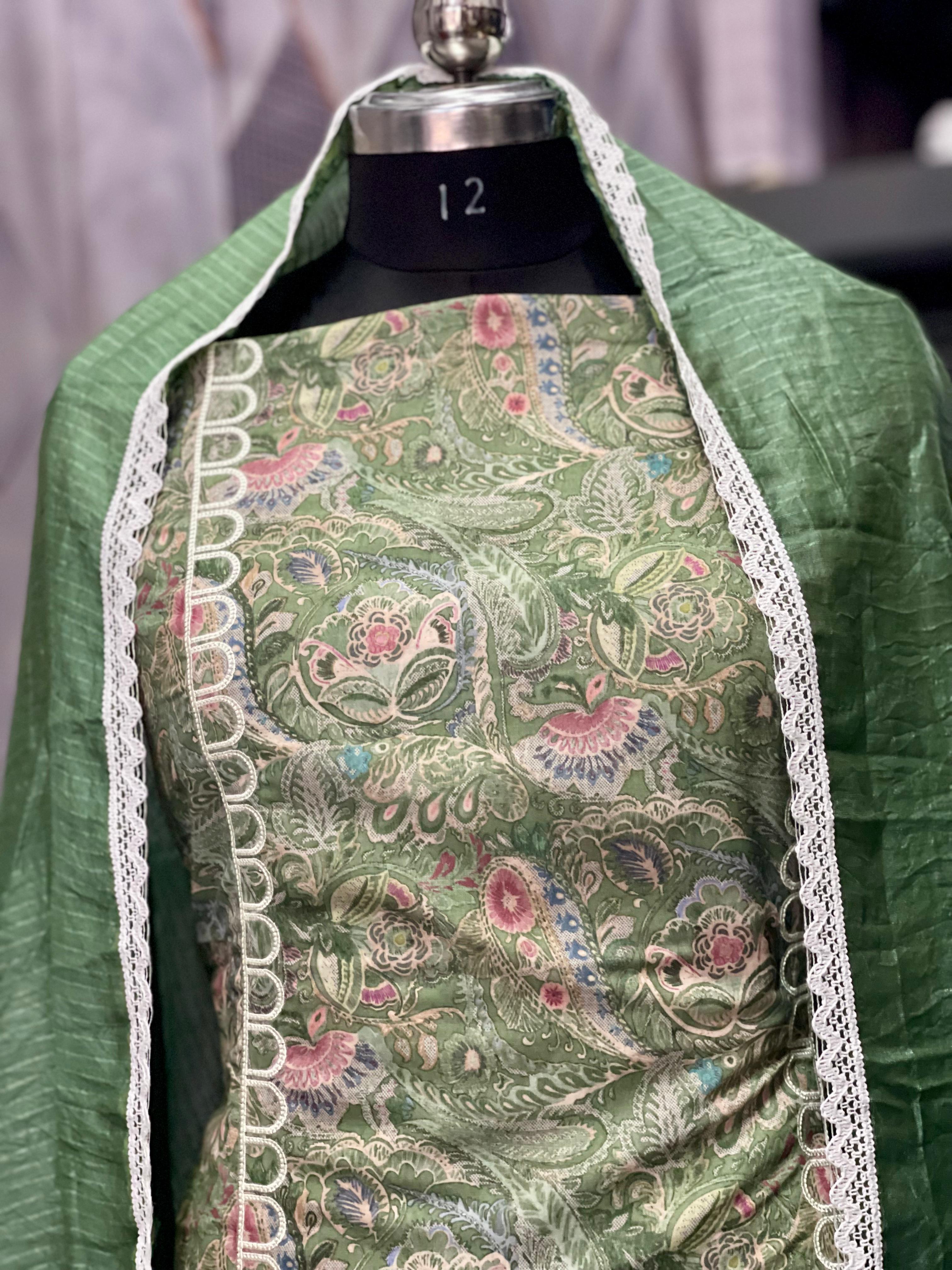 AC078 | Cutt Box Work || Cotton Suit || Green Suit || Jaggo || Ring Ceremony || Party Wear || Embroidered Green Salwar Suit Fabric