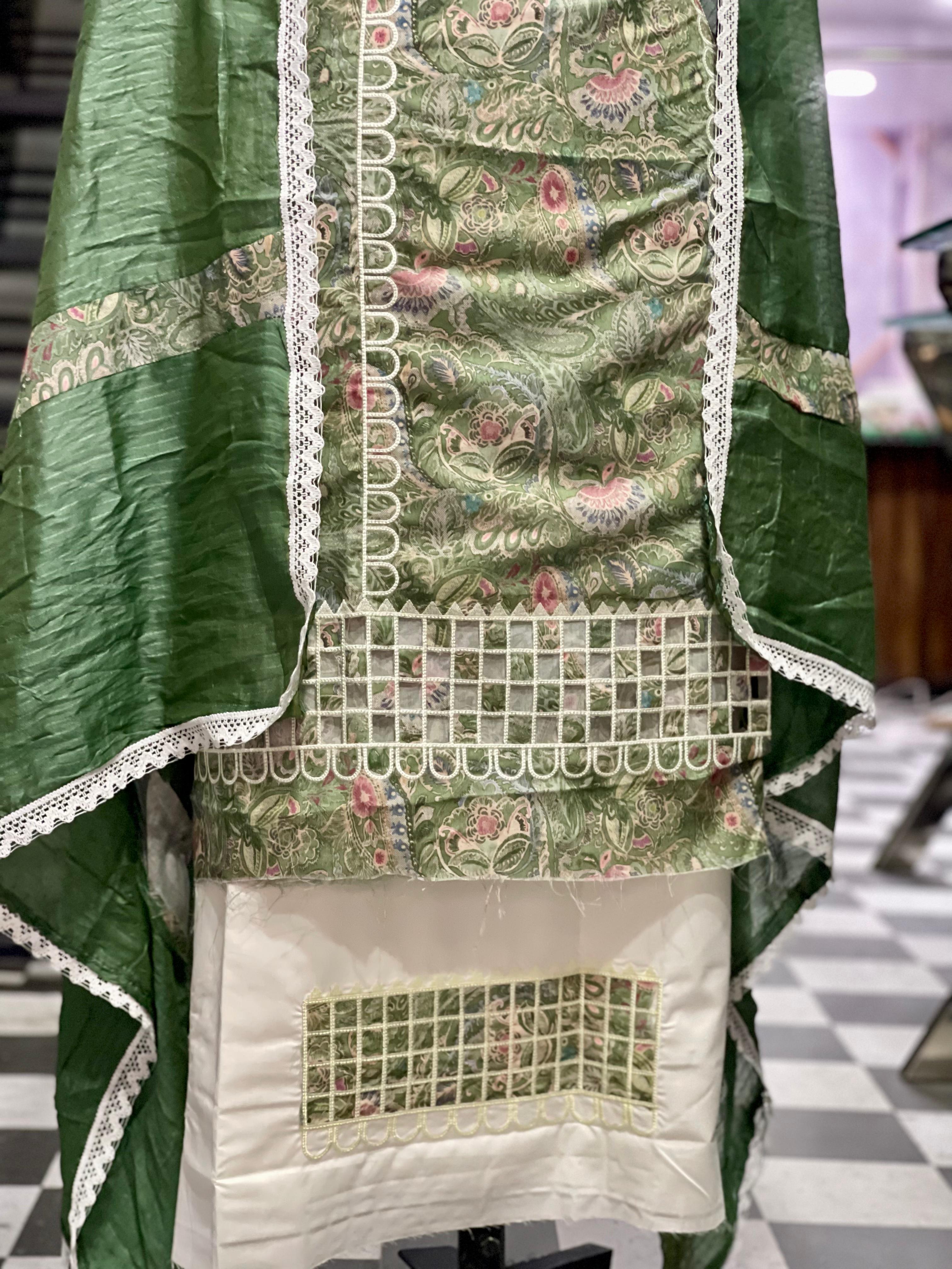 AC078 | Cutt Box Work || Cotton Suit || Green Suit || Jaggo || Ring Ceremony || Party Wear || Embroidered Green Salwar Suit Fabric