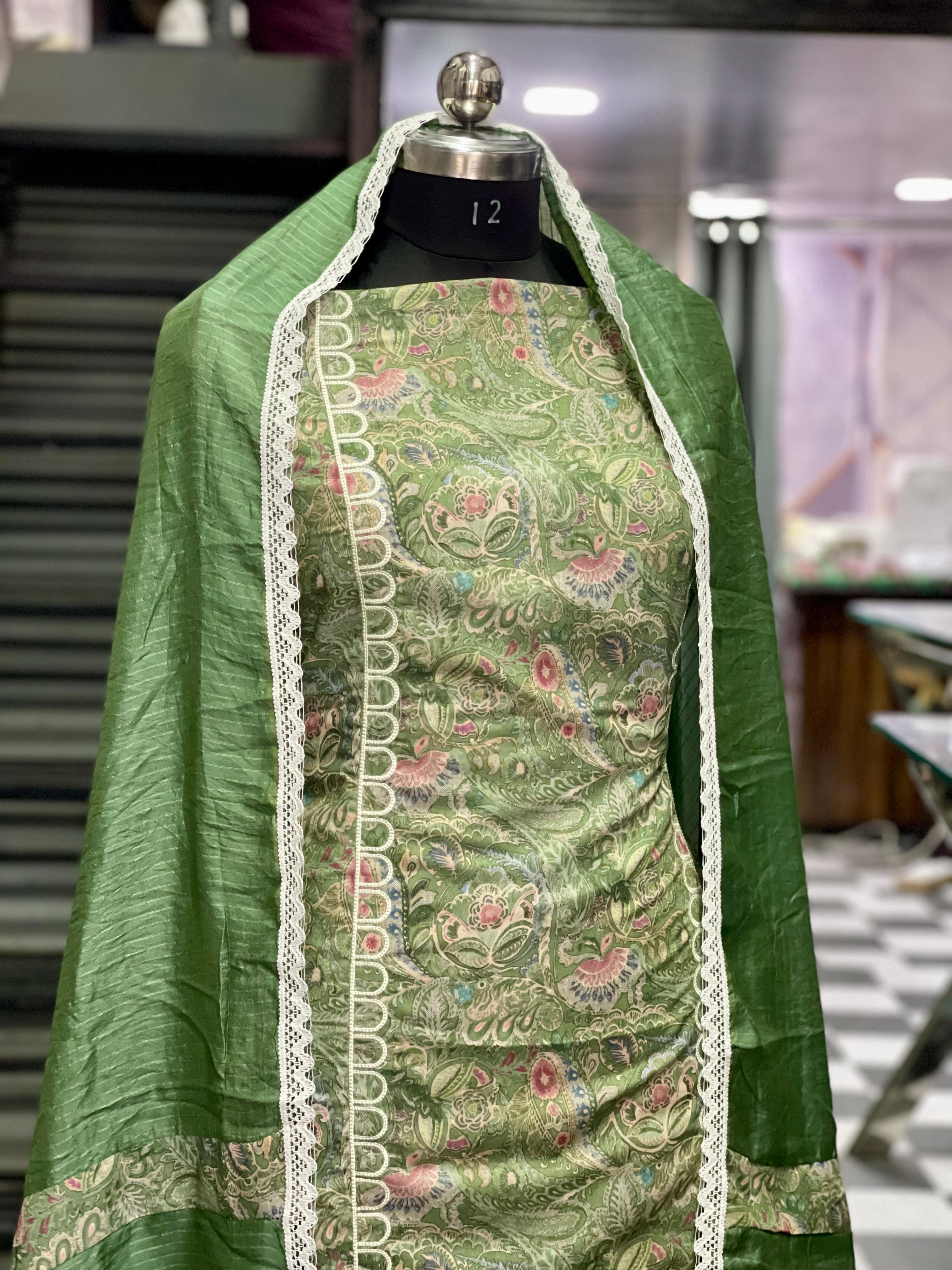 AC078 | Cutt Box Work || Cotton Suit || Green Suit || Jaggo || Ring Ceremony || Party Wear || Embroidered Green Salwar Suit Fabric