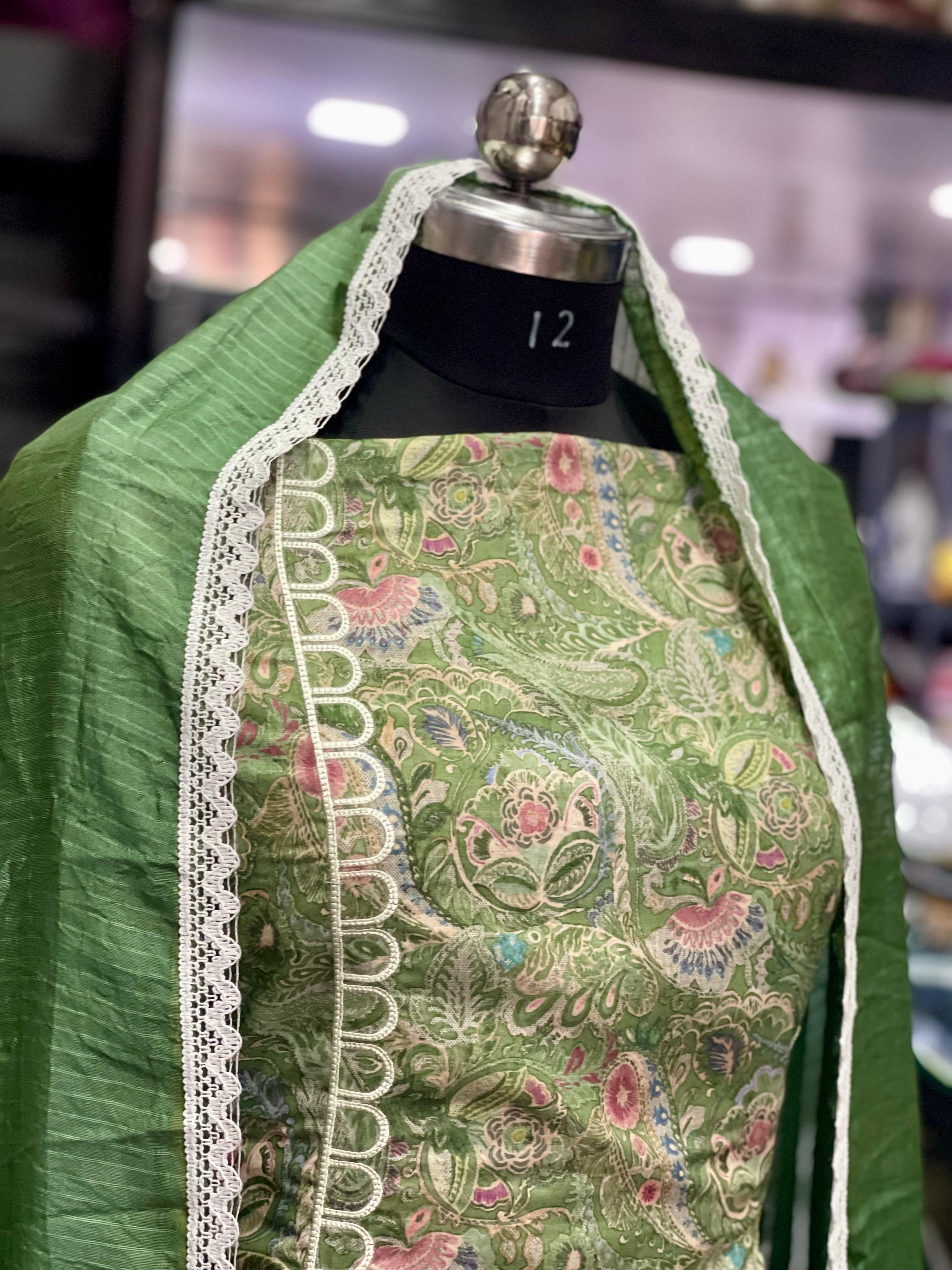 AC078 | Cutt Box Work || Cotton Suit || Green Suit || Jaggo || Ring Ceremony || Party Wear || Embroidered Green Salwar Suit Fabric