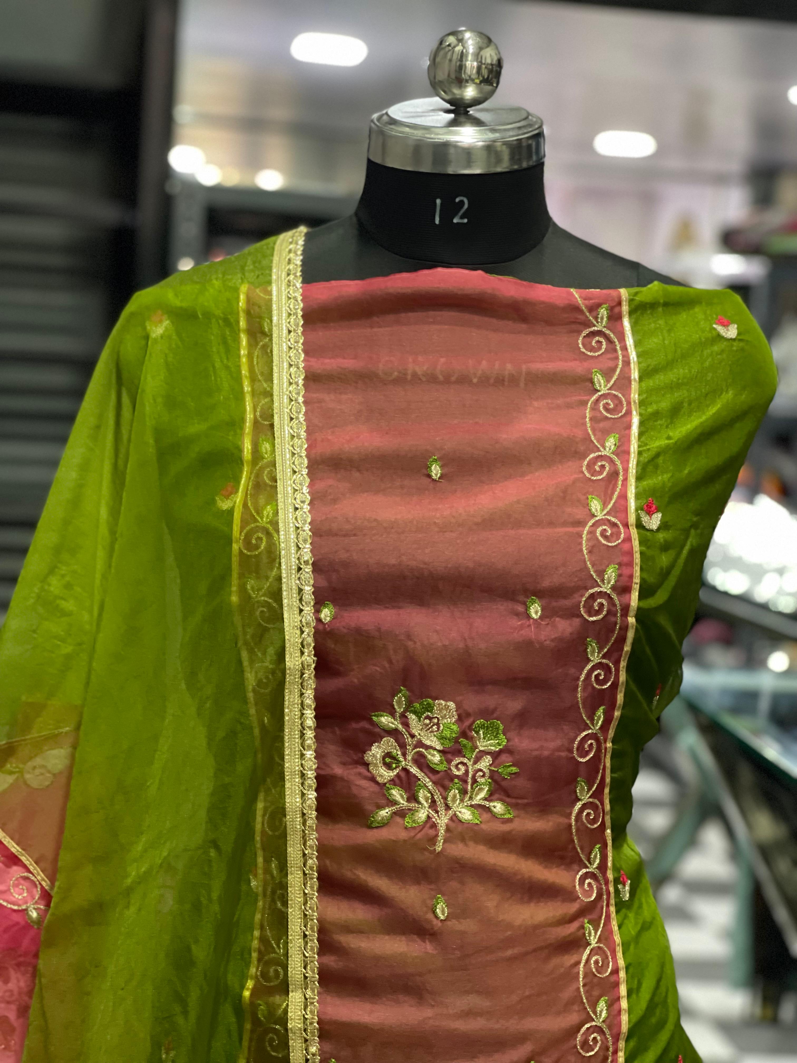 AC089 | Orginza Suit || Orginza Duppatta || Printed Suit || Thread Work || Embroidered Party Wear Salwar Kameez