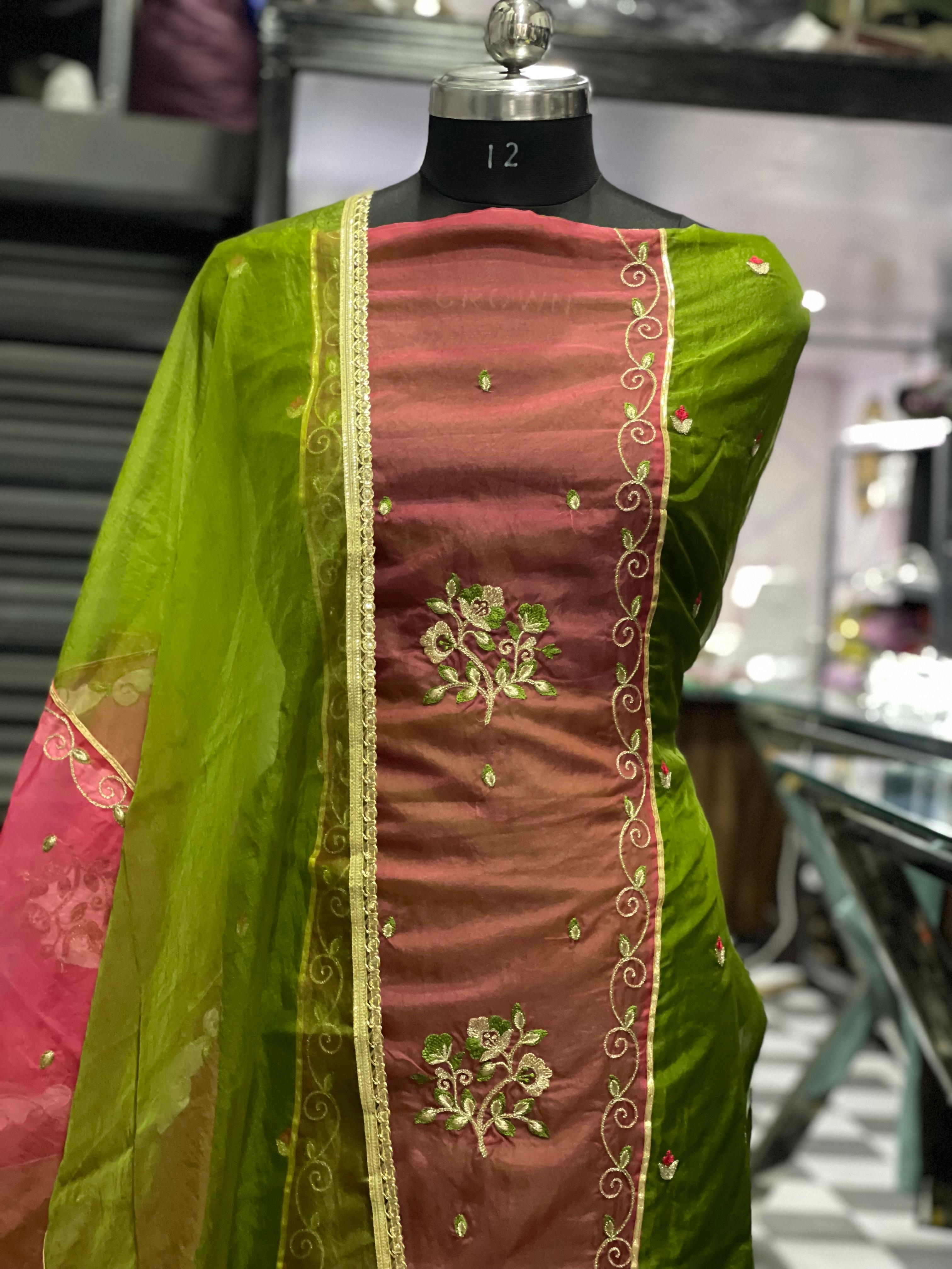 AC089 | Orginza Suit || Orginza Duppatta || Printed Suit || Thread Work || Embroidered Party Wear Salwar Kameez