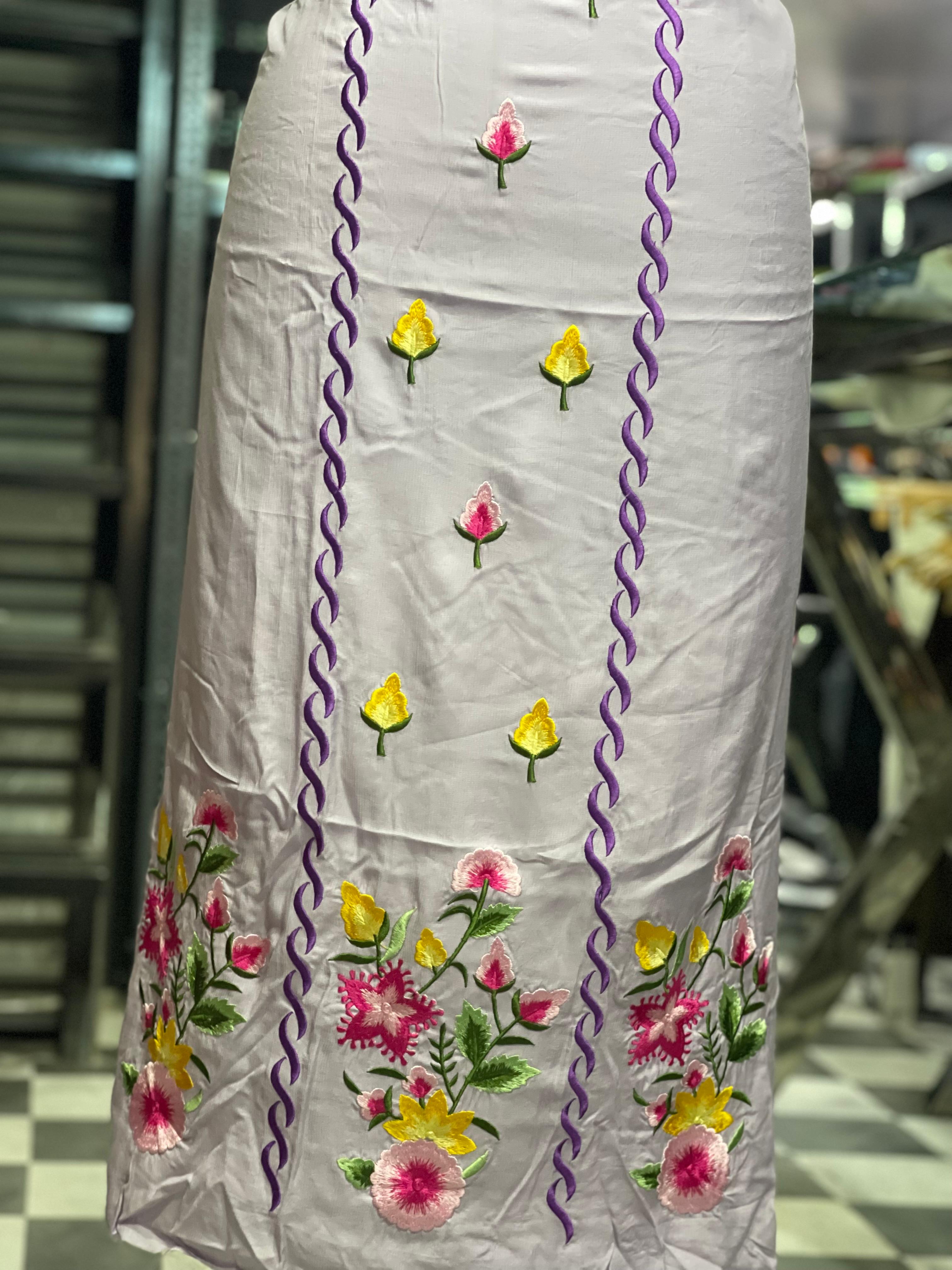 AC085 | Lavender Suit || Machine Work || Party Wear || Casual Wear || Embroidered Cotton Dress Material