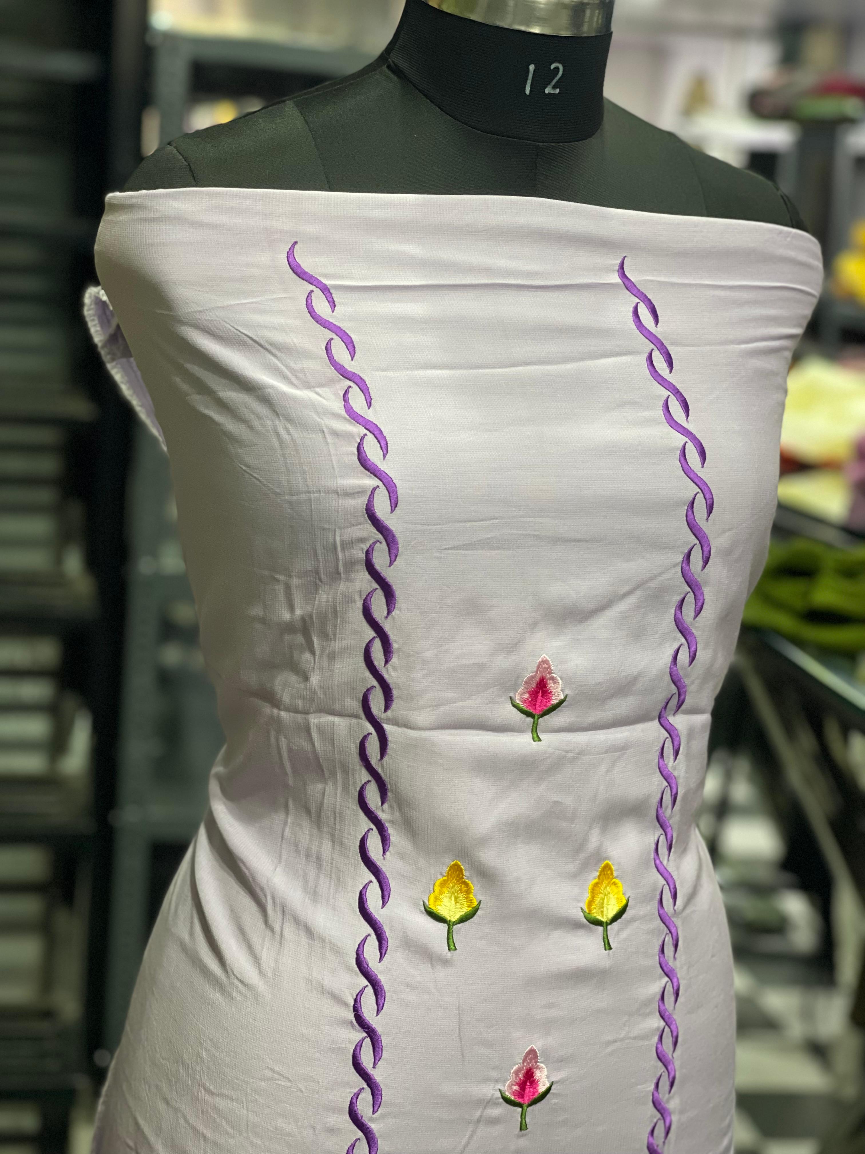 AC085 | Lavender Suit || Machine Work || Party Wear || Casual Wear || Embroidered Cotton Dress Material