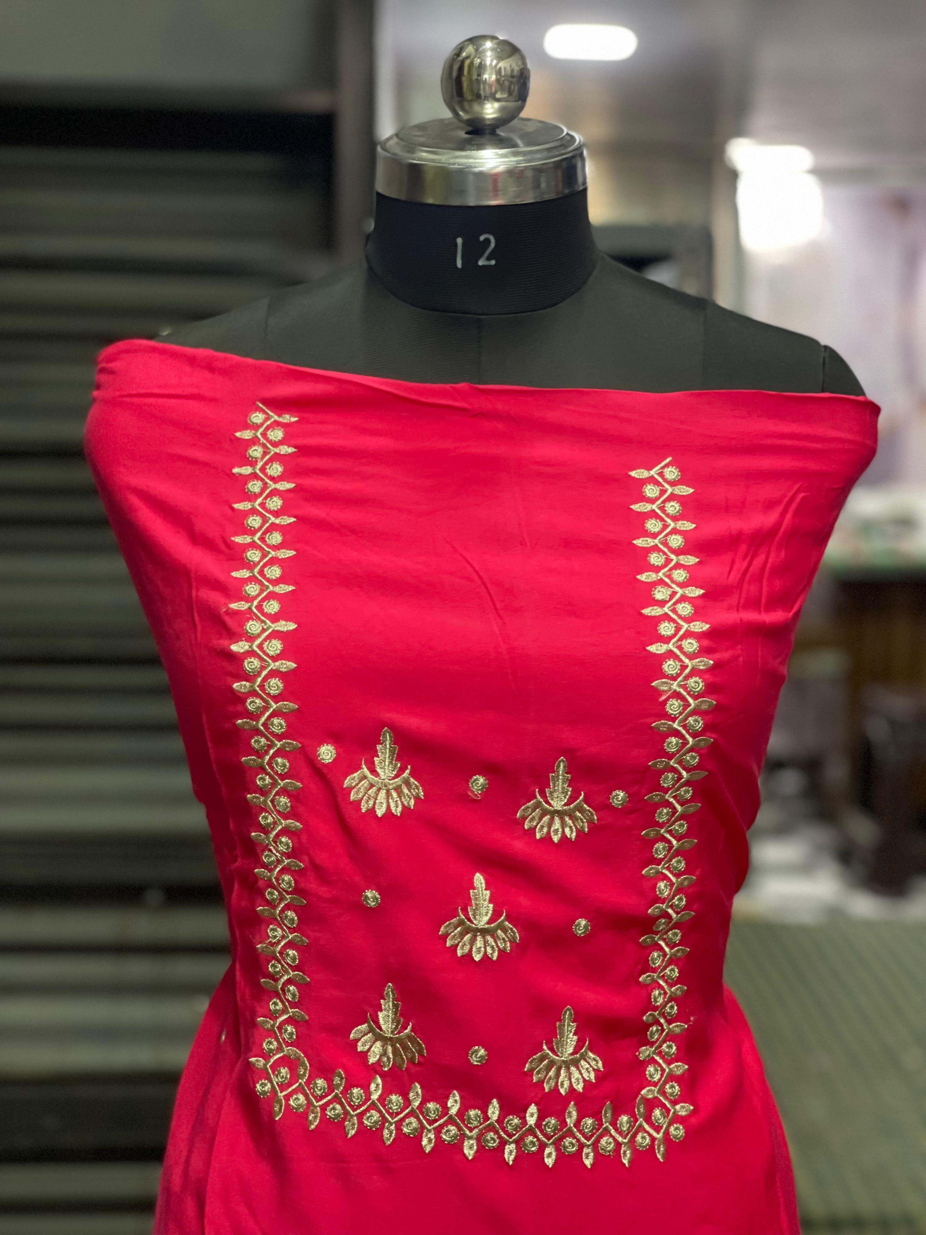  AC099 | Red Suit || Machine Work || Zerri Work || Embroidered Red Dress Material
