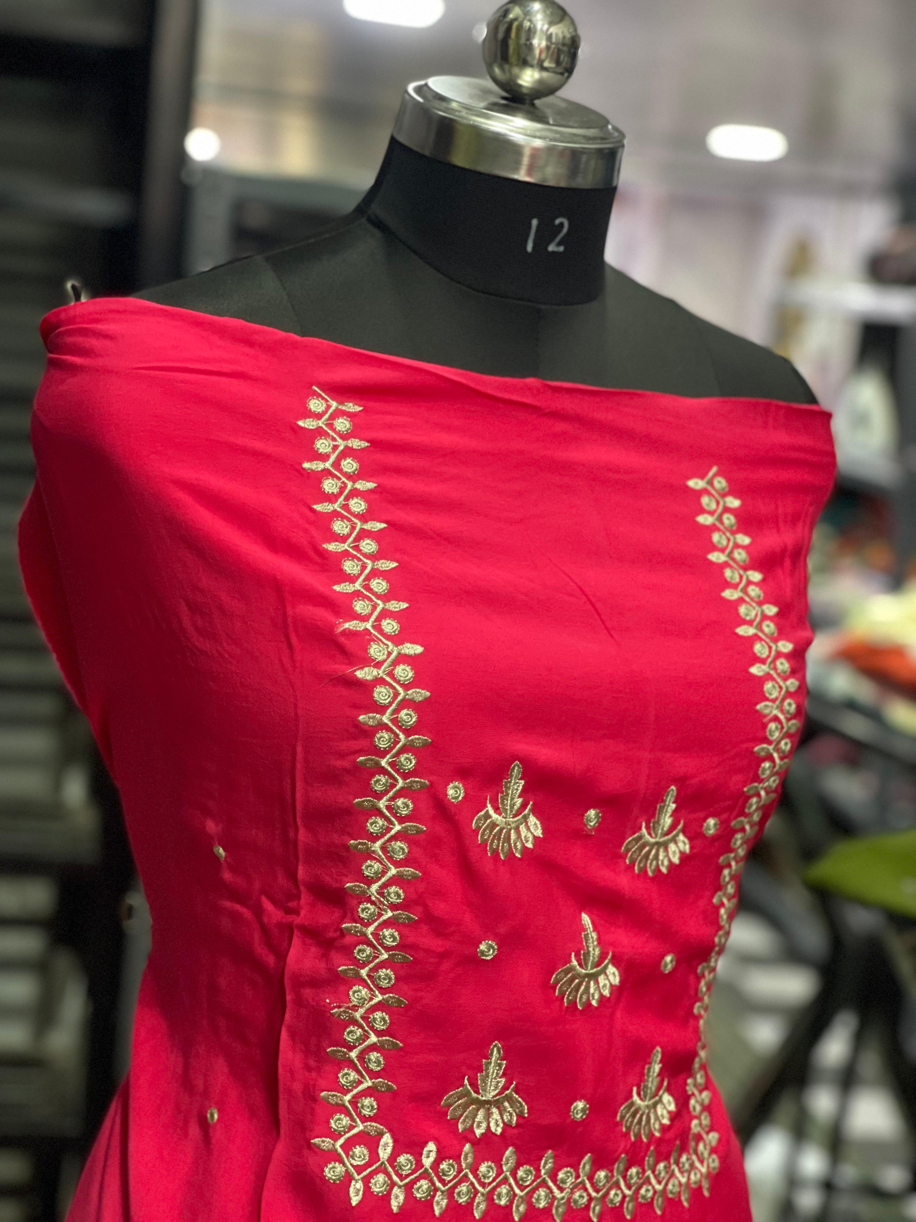  AC099 | Red Suit || Machine Work || Zerri Work || Embroidered Red Dress Material