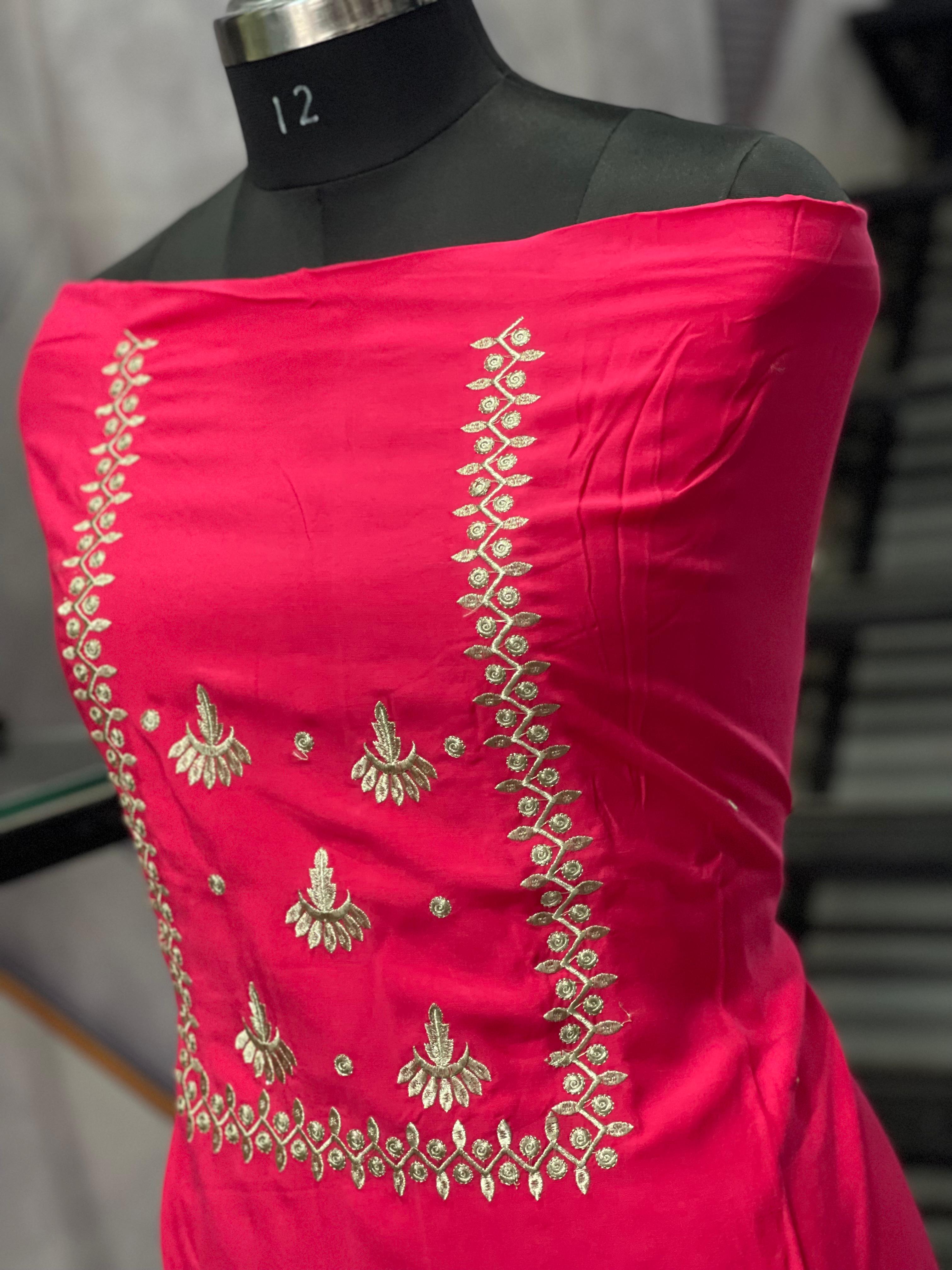  AC099 | Red Suit || Machine Work || Zerri Work || Embroidered Red Dress Material