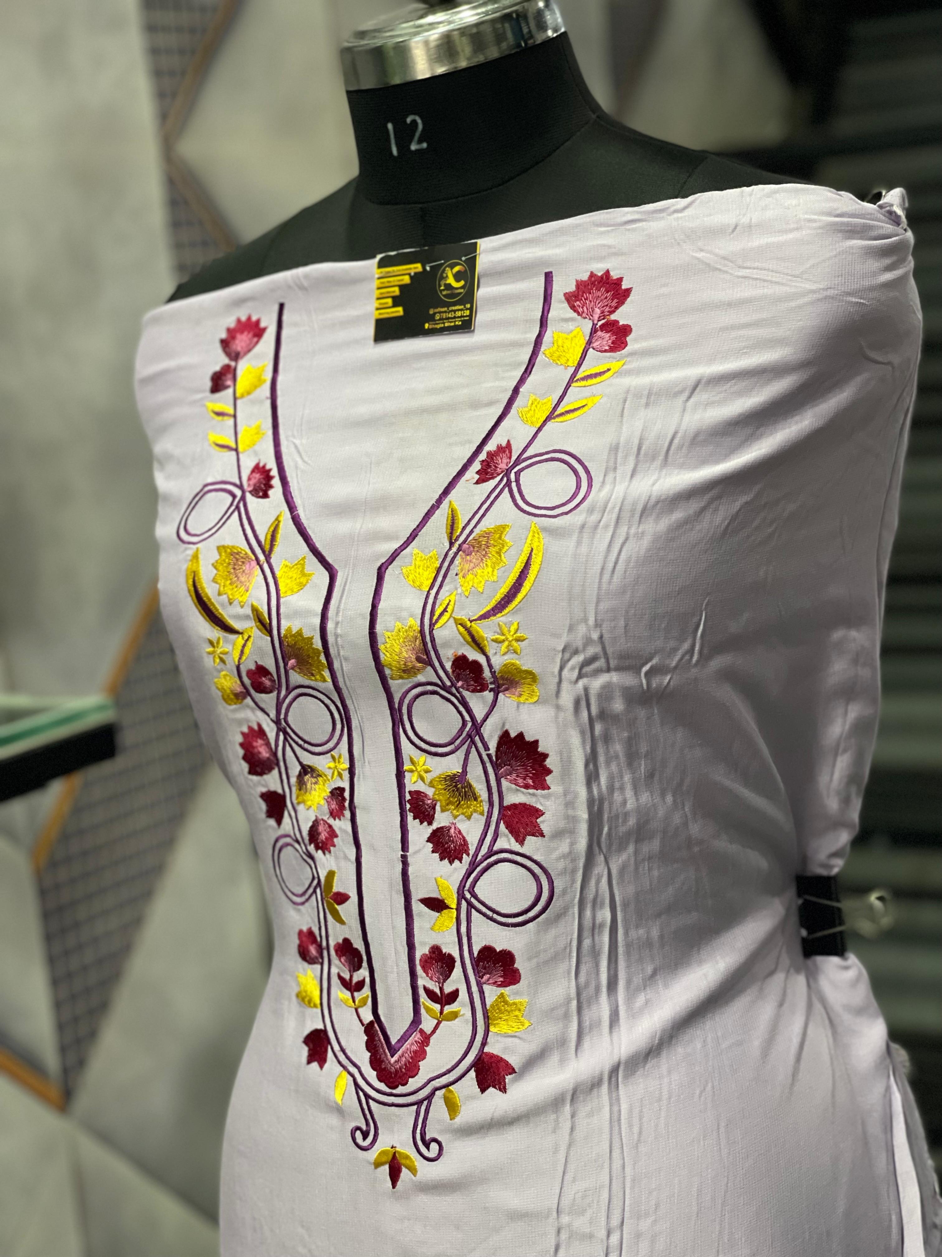 AC086 | Lavender Suit || Machine Work || Thread Work || Madeol Suit || Embroidered Unstitched Dress Material