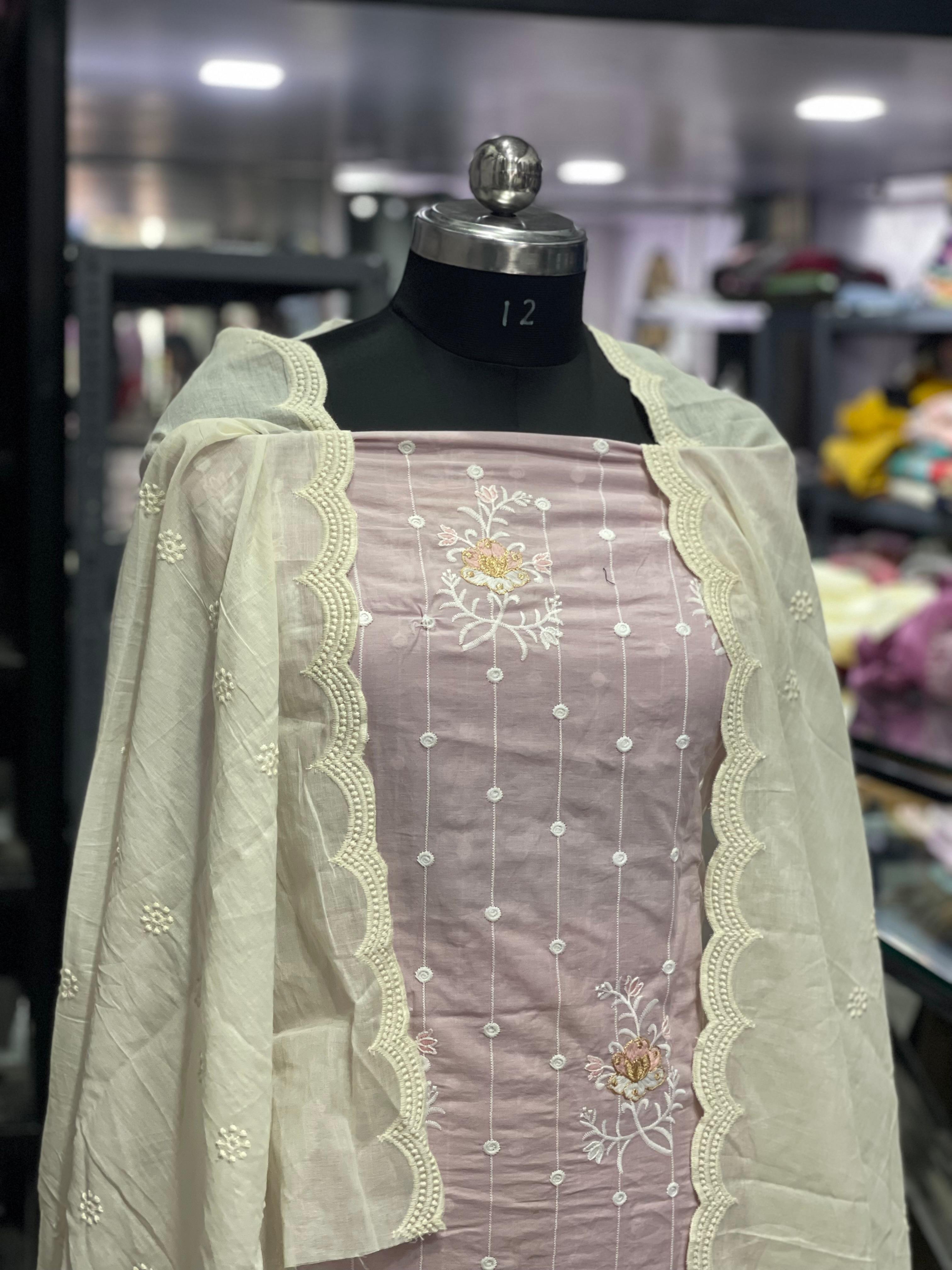 AC092 | Light Pink || Cotton Suit || Chicken Work Duppatta || Party Wear || Jaggo || Embroidered Salwar Suit Set