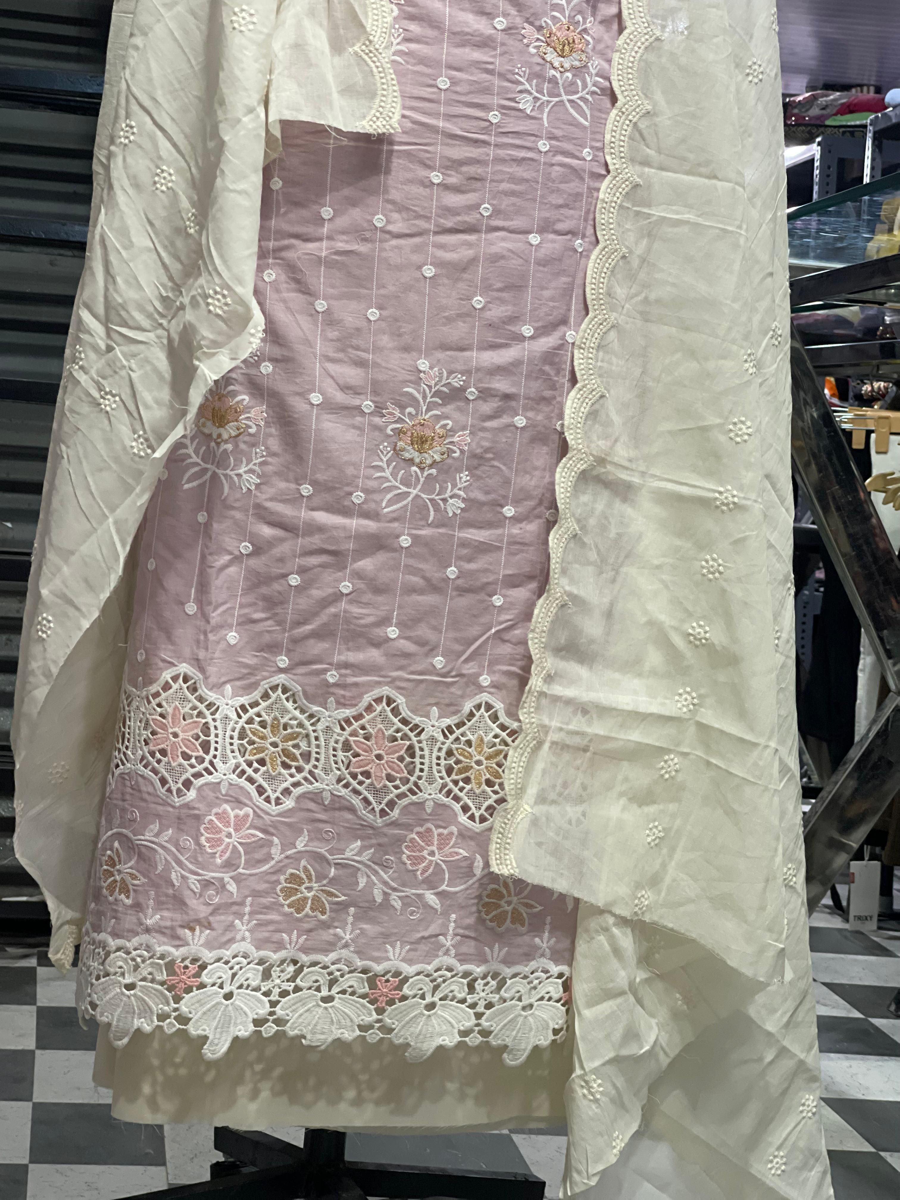 AC092 | Light Pink || Cotton Suit || Chicken Work Duppatta || Party Wear || Jaggo || Embroidered Salwar Suit Set