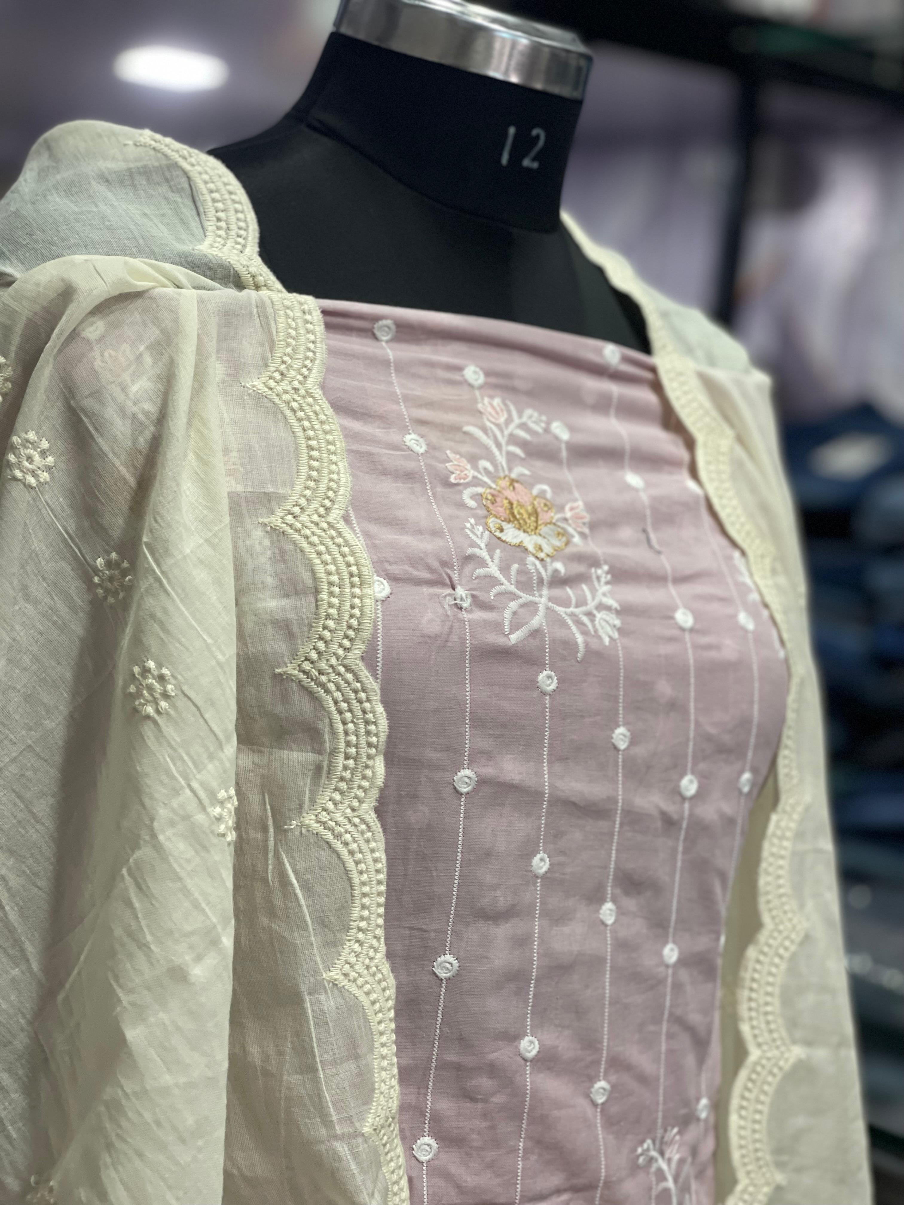 AC092 | Light Pink || Cotton Suit || Chicken Work Duppatta || Party Wear || Jaggo || Embroidered Salwar Suit Set