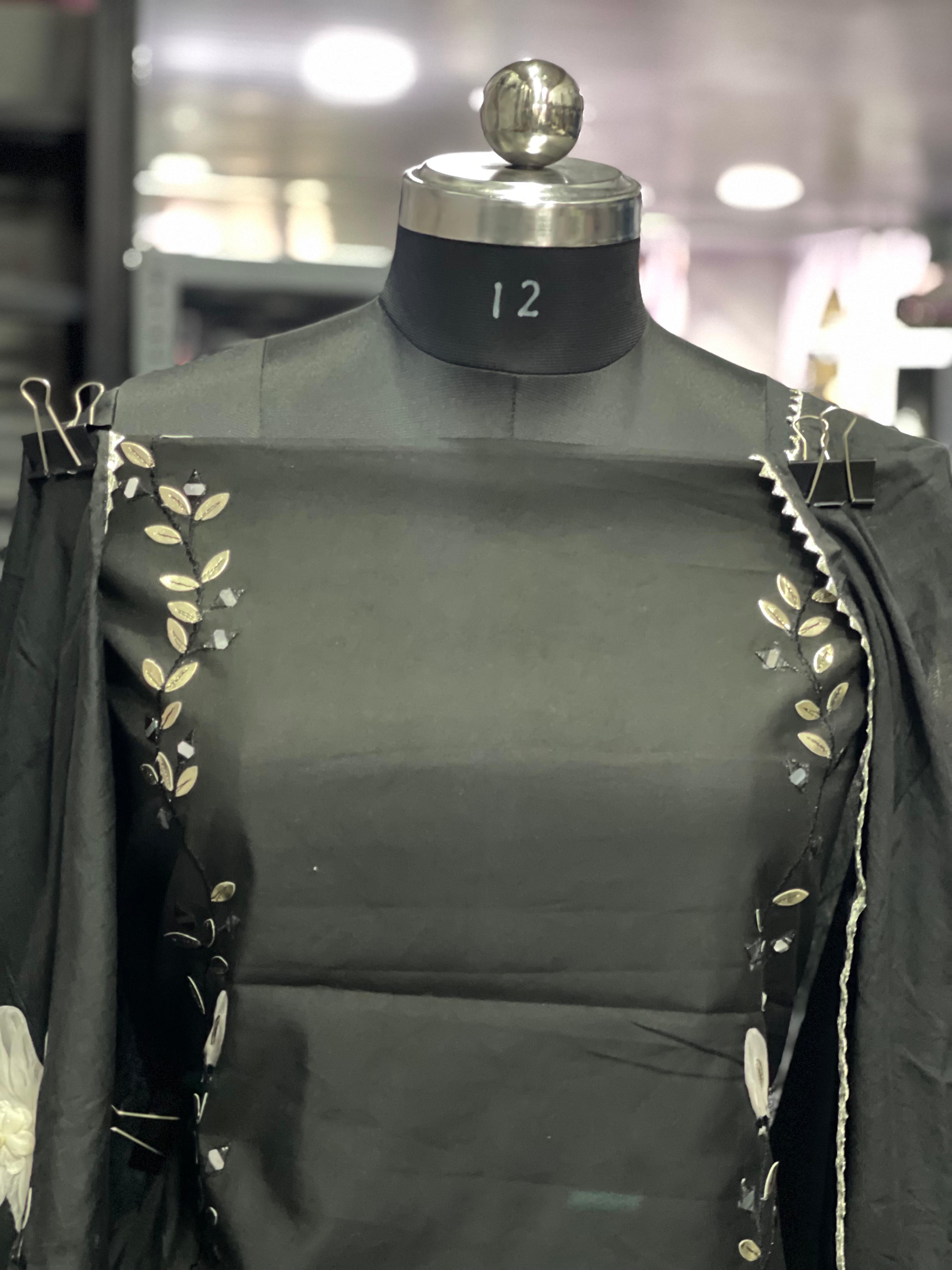 AC077 | Muslin Cotton Suit || Muslin Duppatta || Black Suit || Thread Work || Party Wear || Jaggo || Ring Ceremony || Elegant Black Embroidered Fabric