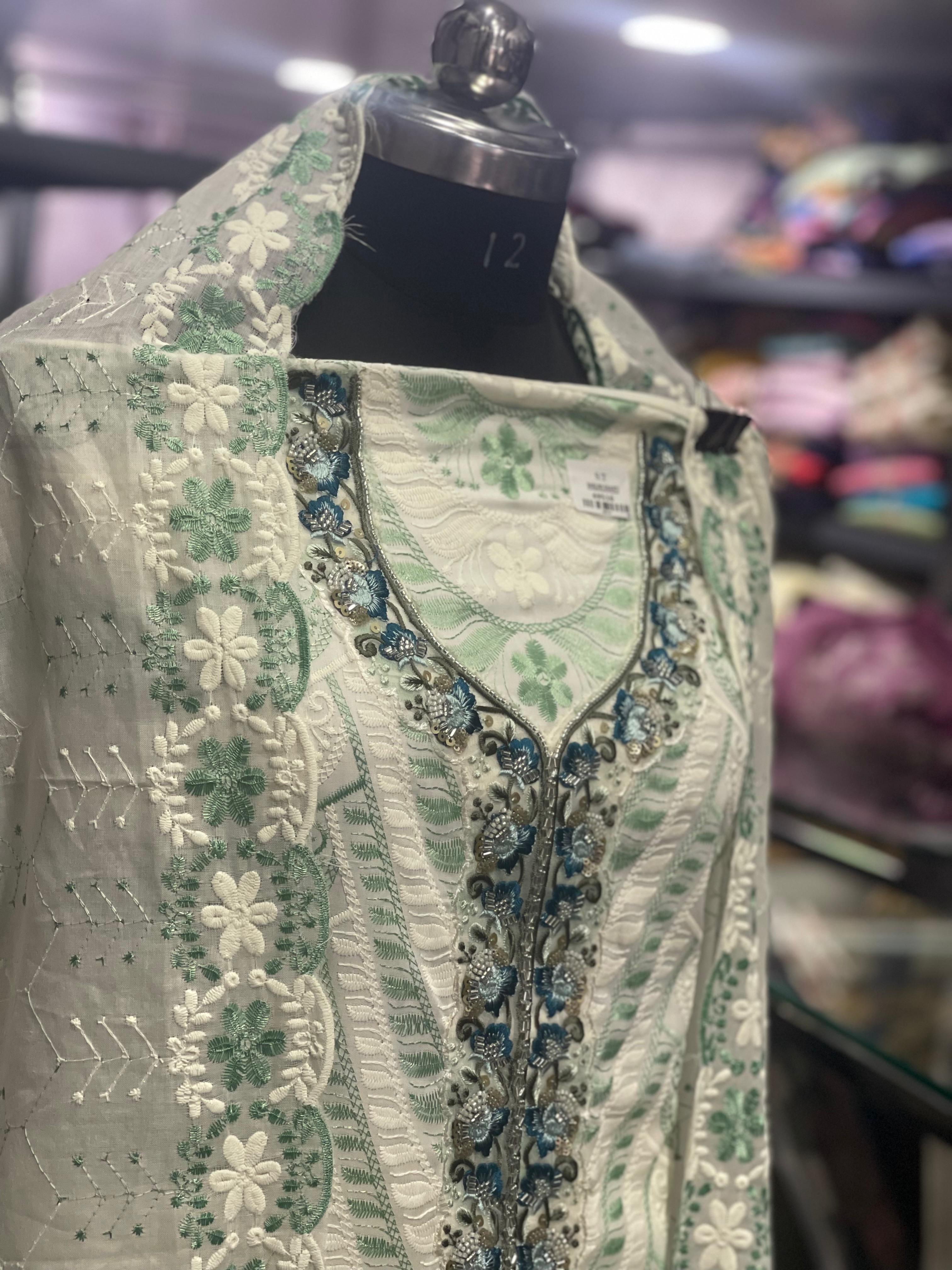 AC088 | Off White || Cotton Suit || Hand Work || Thread Work || Pure Cotton Duppatta || Embroidered Cotton Suit