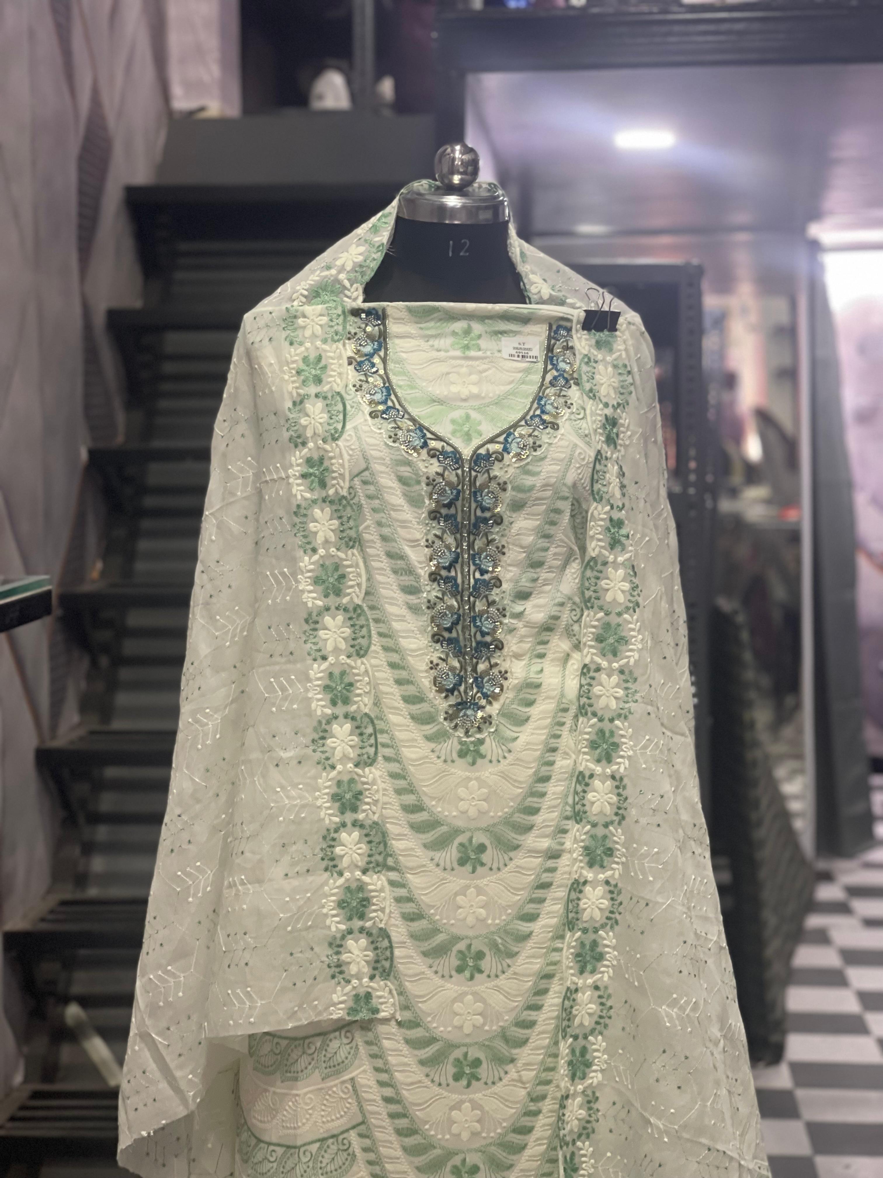 AC088 | Off White || Cotton Suit || Hand Work || Thread Work || Pure Cotton Duppatta || Embroidered Cotton Suit