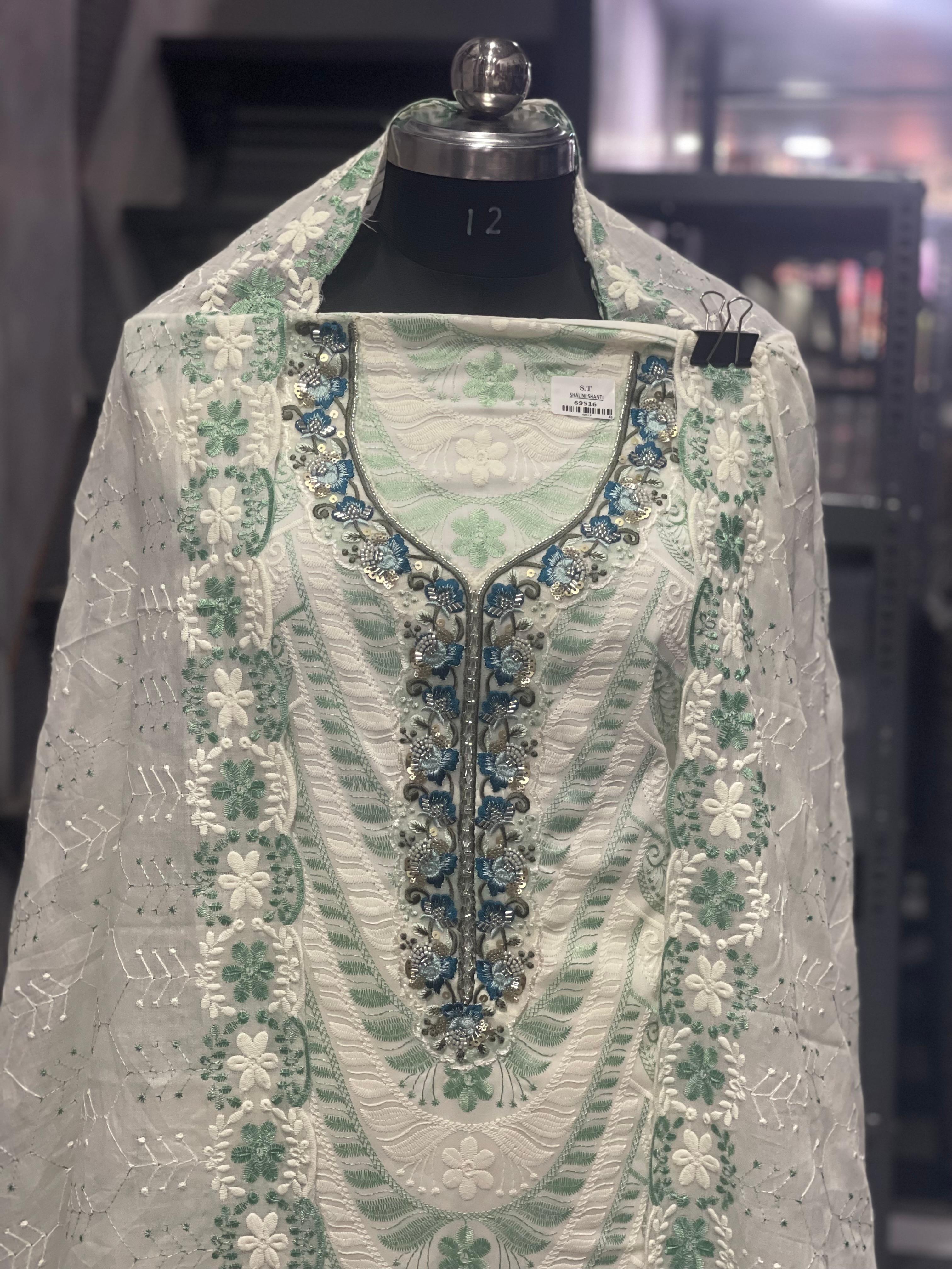 AC088 | Off White || Cotton Suit || Hand Work || Thread Work || Pure Cotton Duppatta || Embroidered Cotton Suit