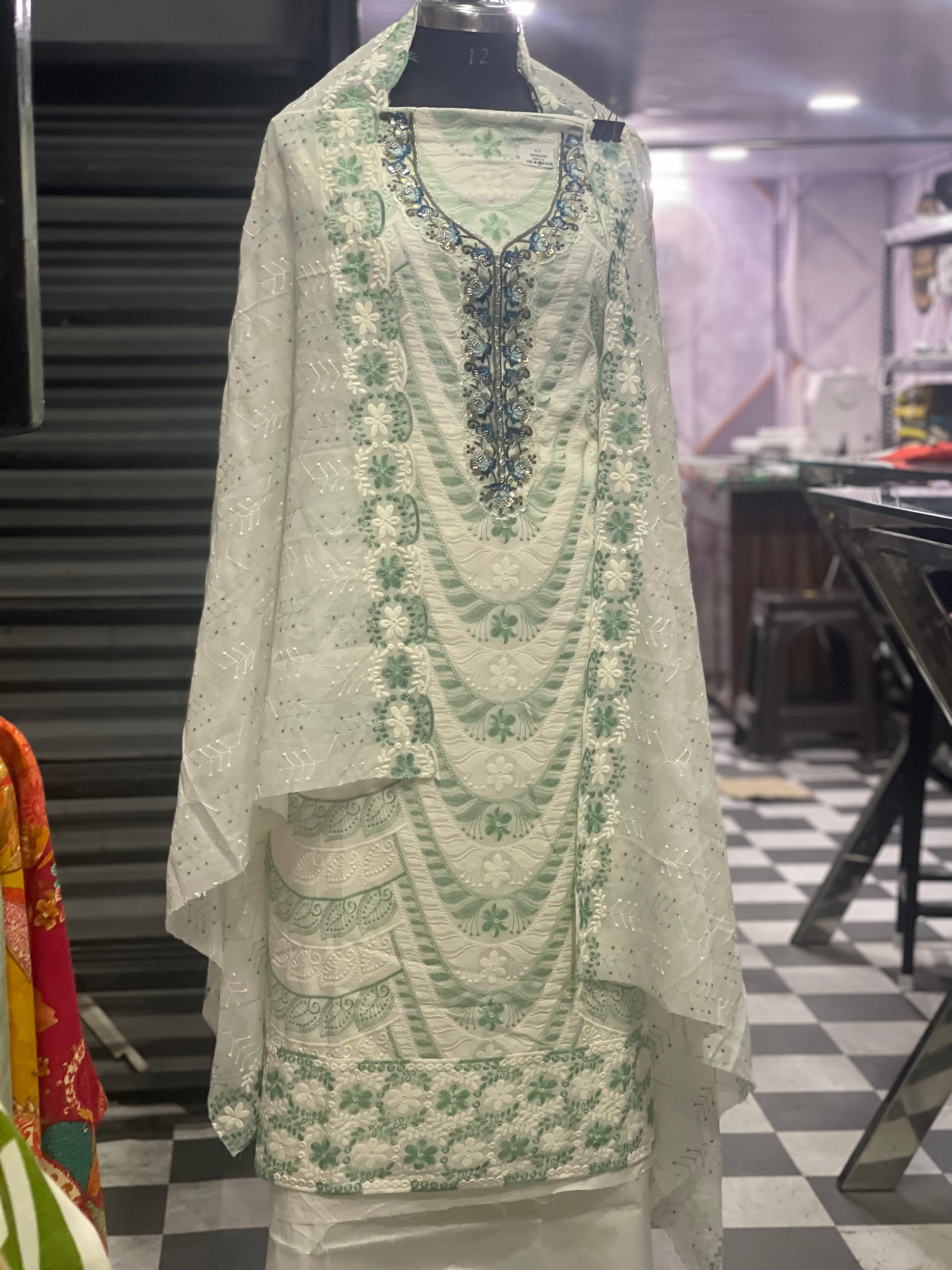 AC088 | Off White || Cotton Suit || Hand Work || Thread Work || Pure Cotton Duppatta || Embroidered Cotton Suit