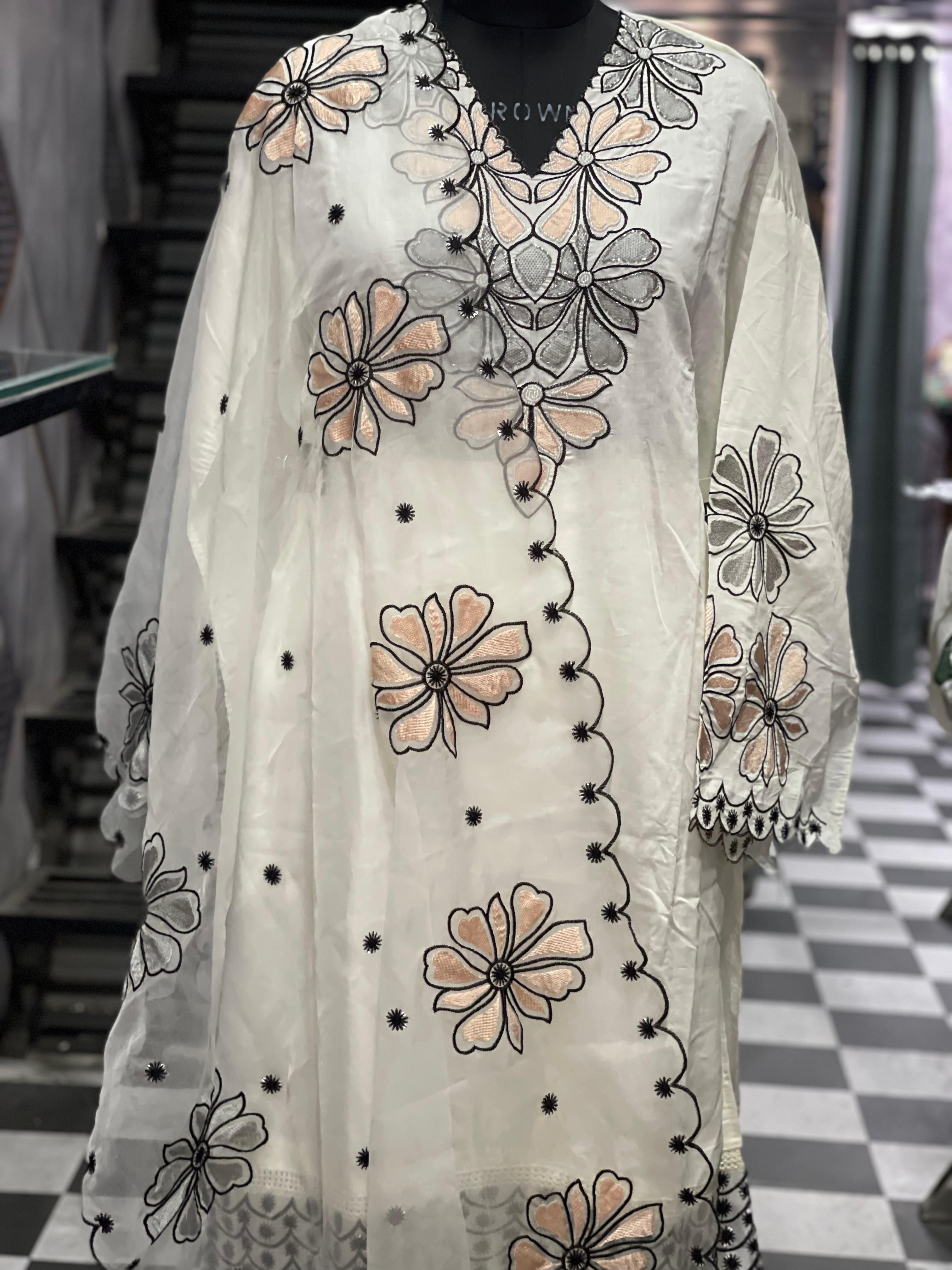 AC091 | Off White || Semi Stiched || Party Wear || Office Wear || Embroidered White Kurti