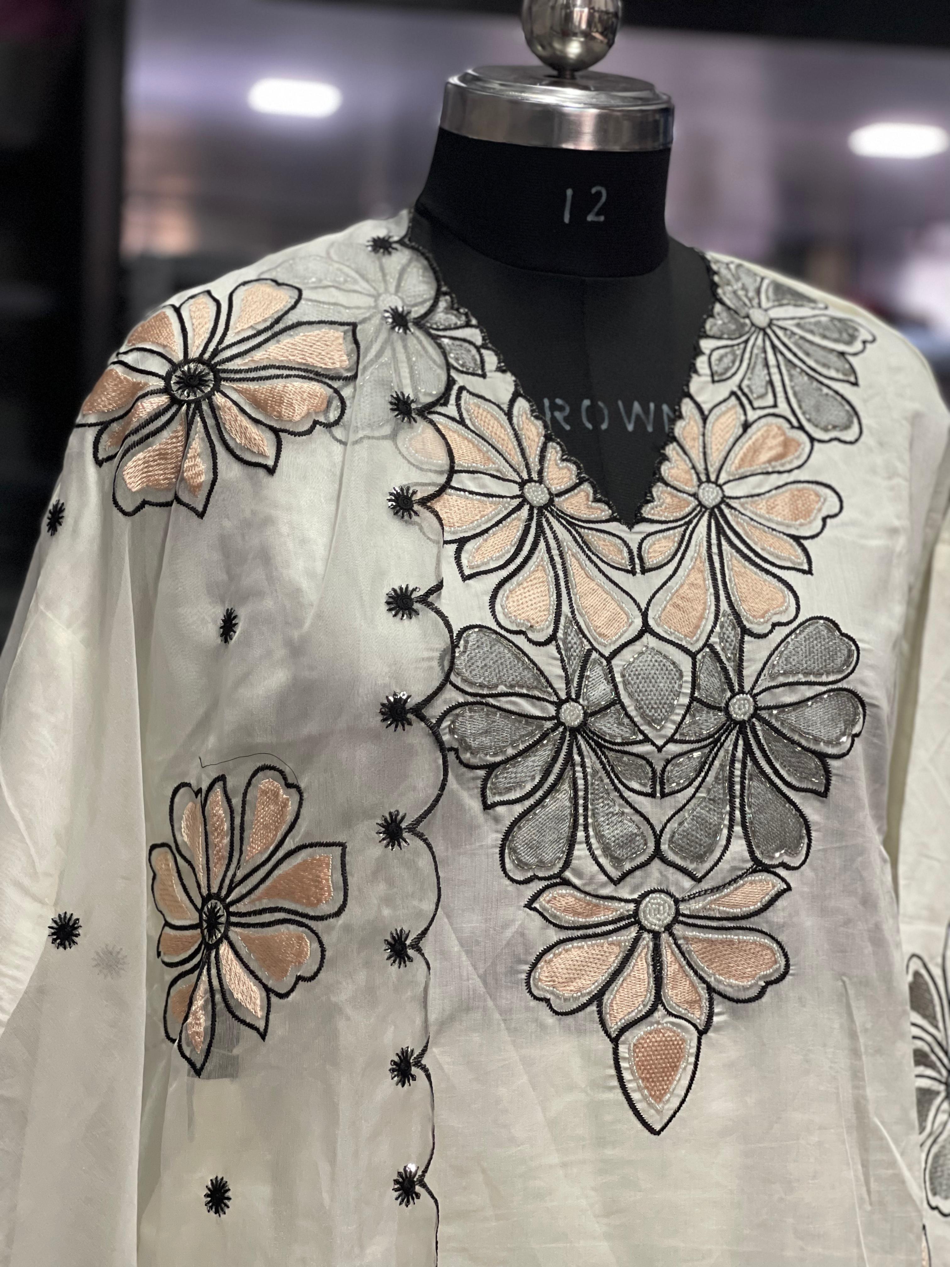 AC091 | Off White || Semi Stiched || Party Wear || Office Wear || Embroidered White Kurti