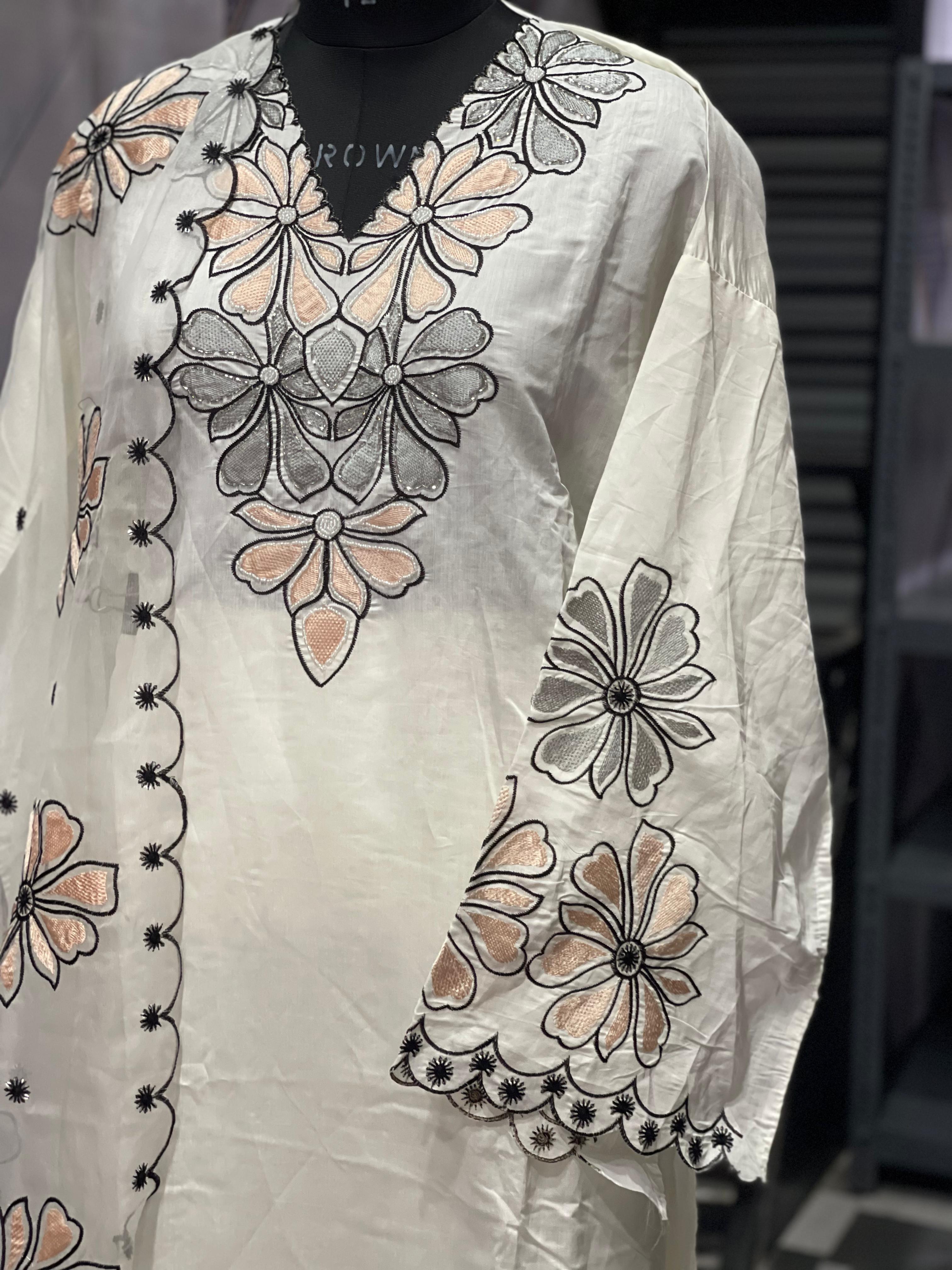 AC091 | Off White || Semi Stiched || Party Wear || Office Wear || Embroidered White Kurti
