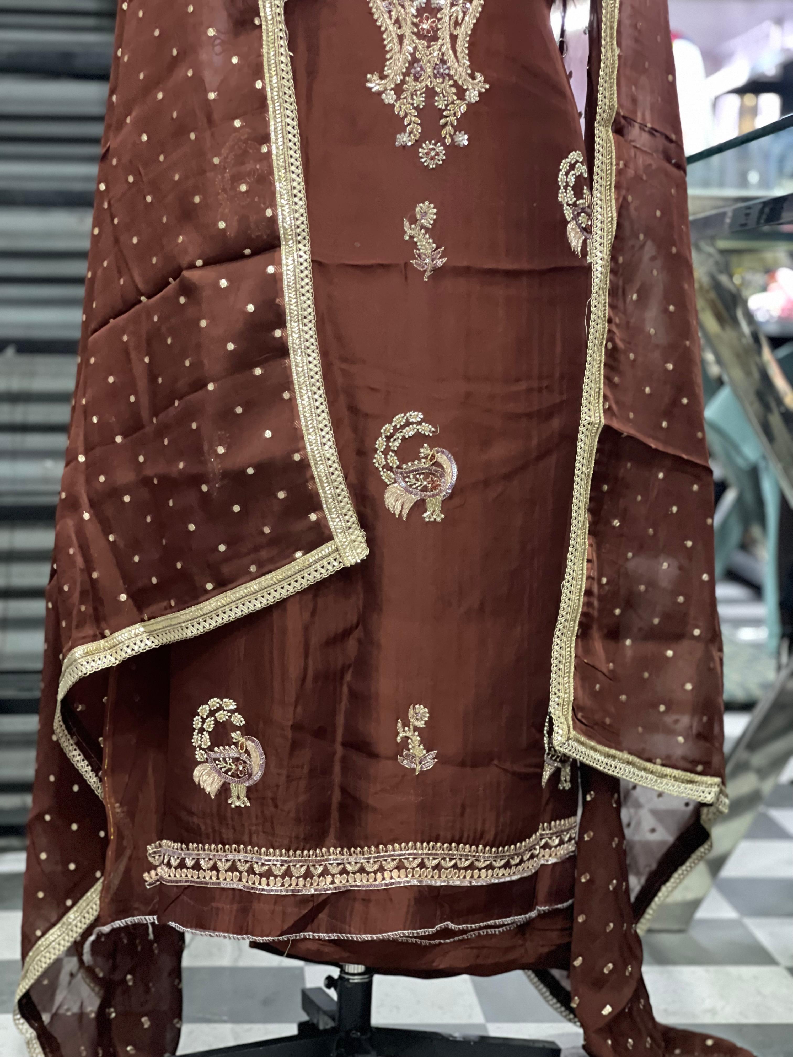  AC135 | Coffee Color Shade | Orginza Stuff | Hand Work | Jaggo | Party Wear | Festivel | Casual Wear 