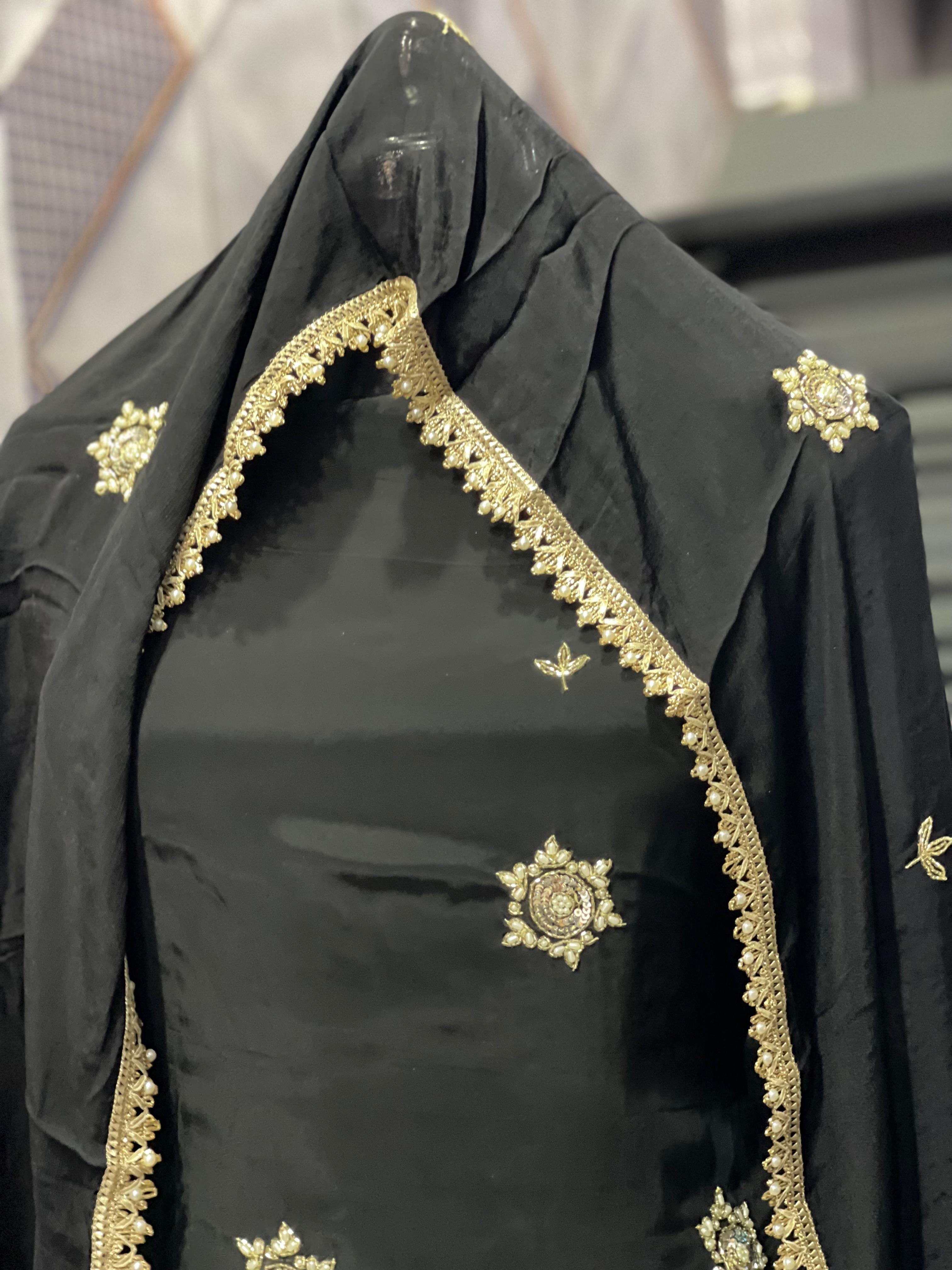  AC140 | Black Fabric | Creape Stuff | Hand Work | Jaggo | Party Wear | Ring Ceremony