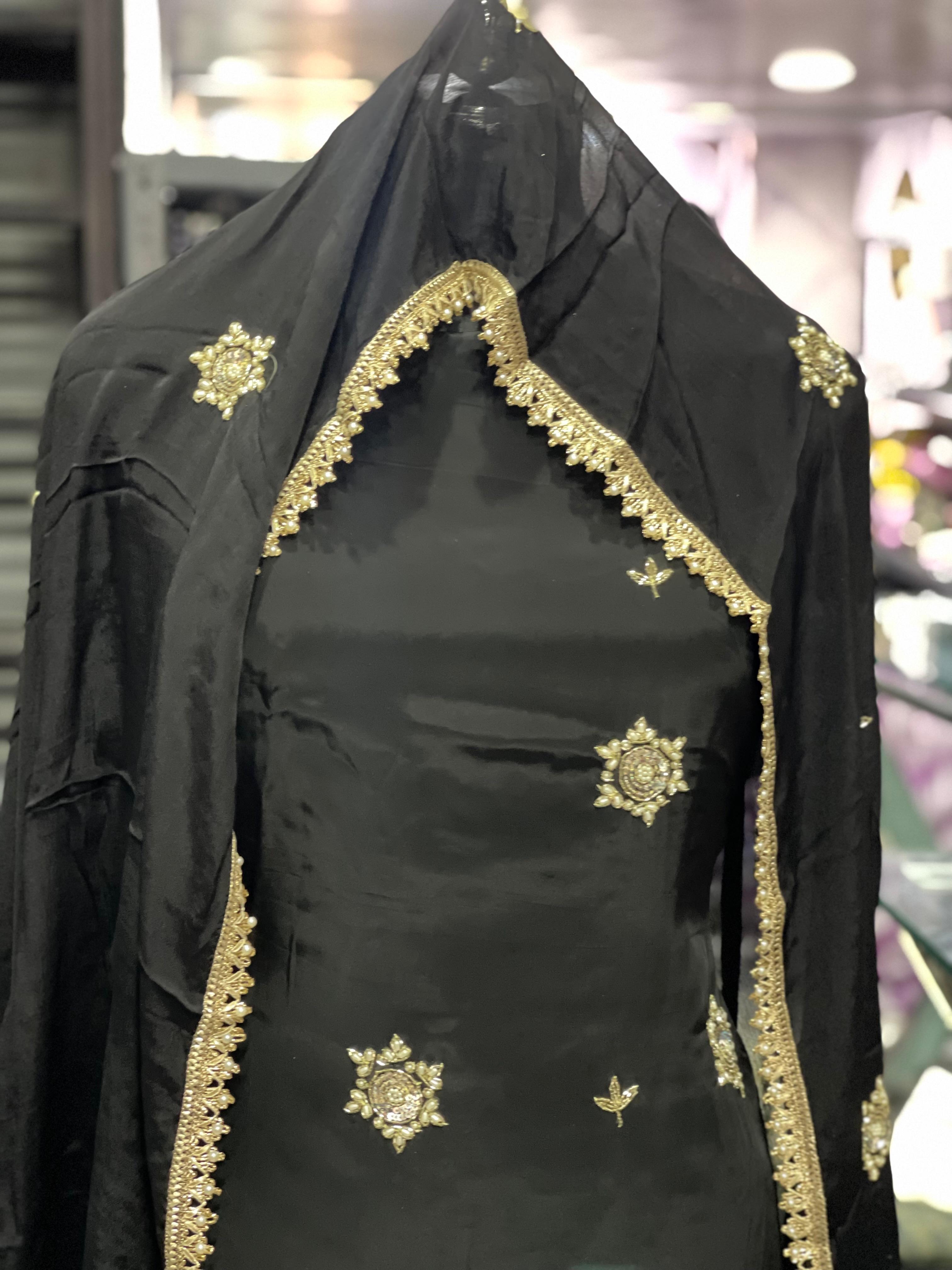  AC140 | Black Fabric | Creape Stuff | Hand Work | Jaggo | Party Wear | Ring Ceremony