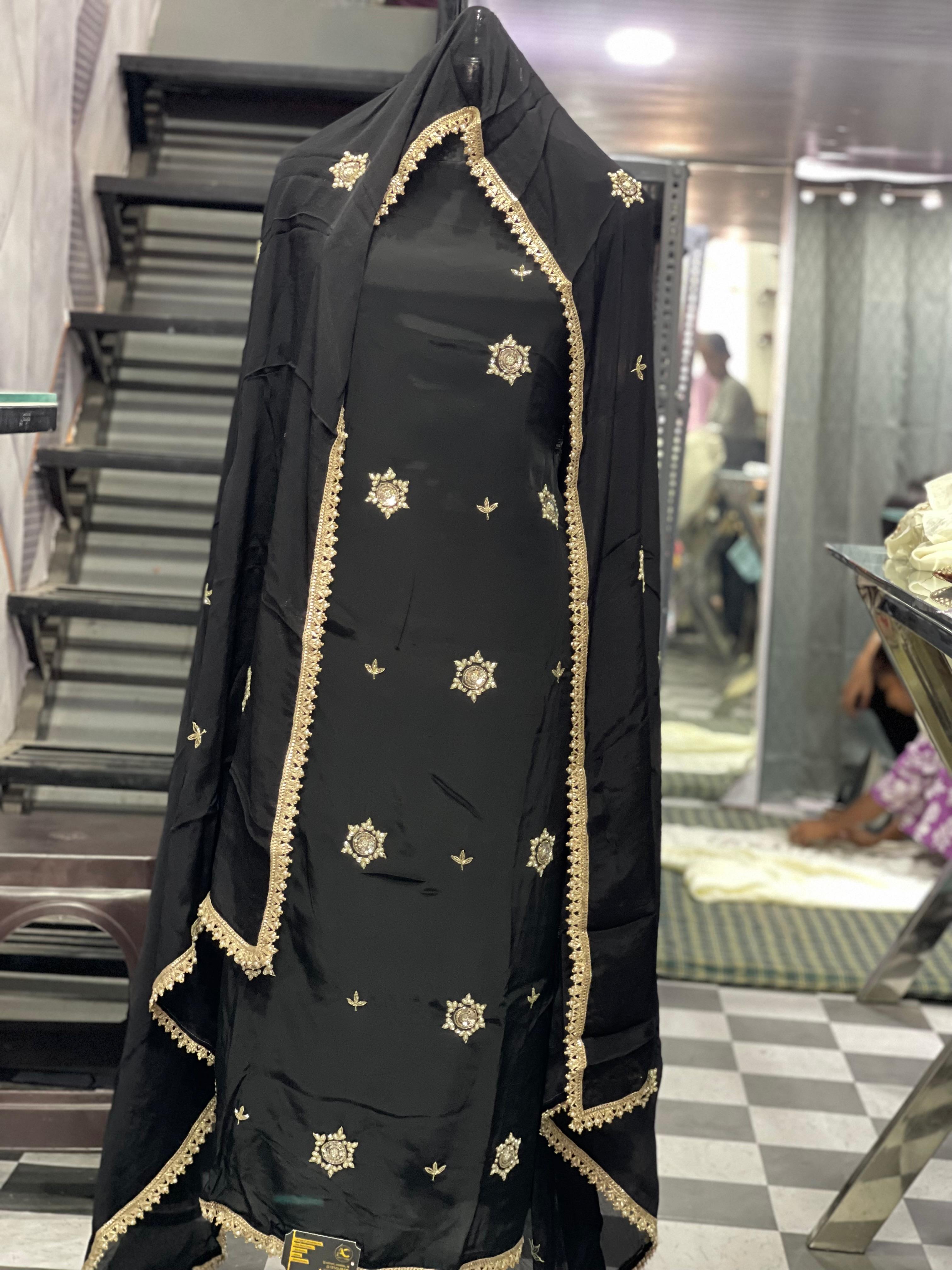  AC140 | Black Fabric | Creape Stuff | Hand Work | Jaggo | Party Wear | Ring Ceremony