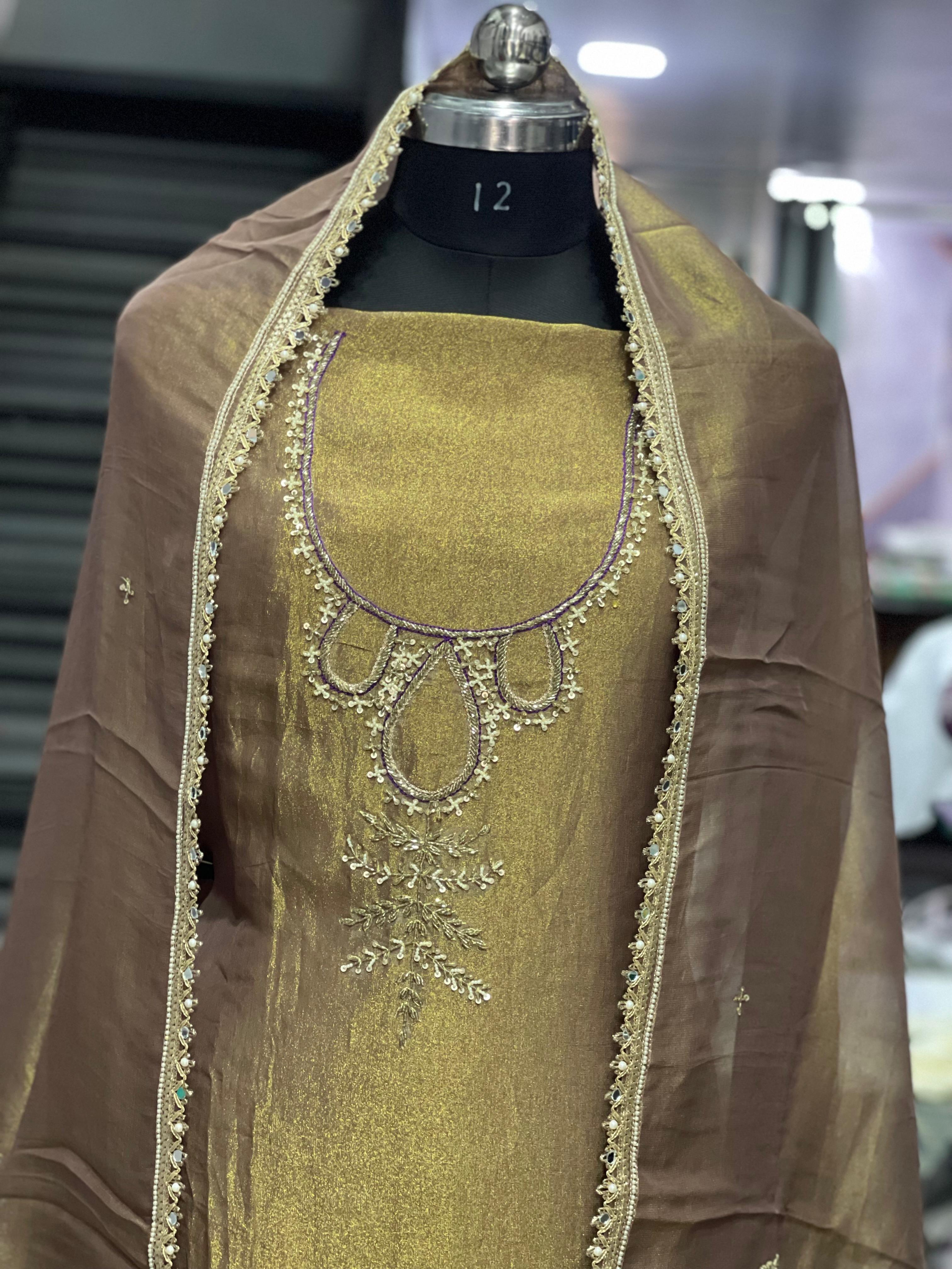  AC136 | Golden Brown Suit | Shimmer Orginza Stuff | Hand work | Jaggo  | Party Wear | Festivel 