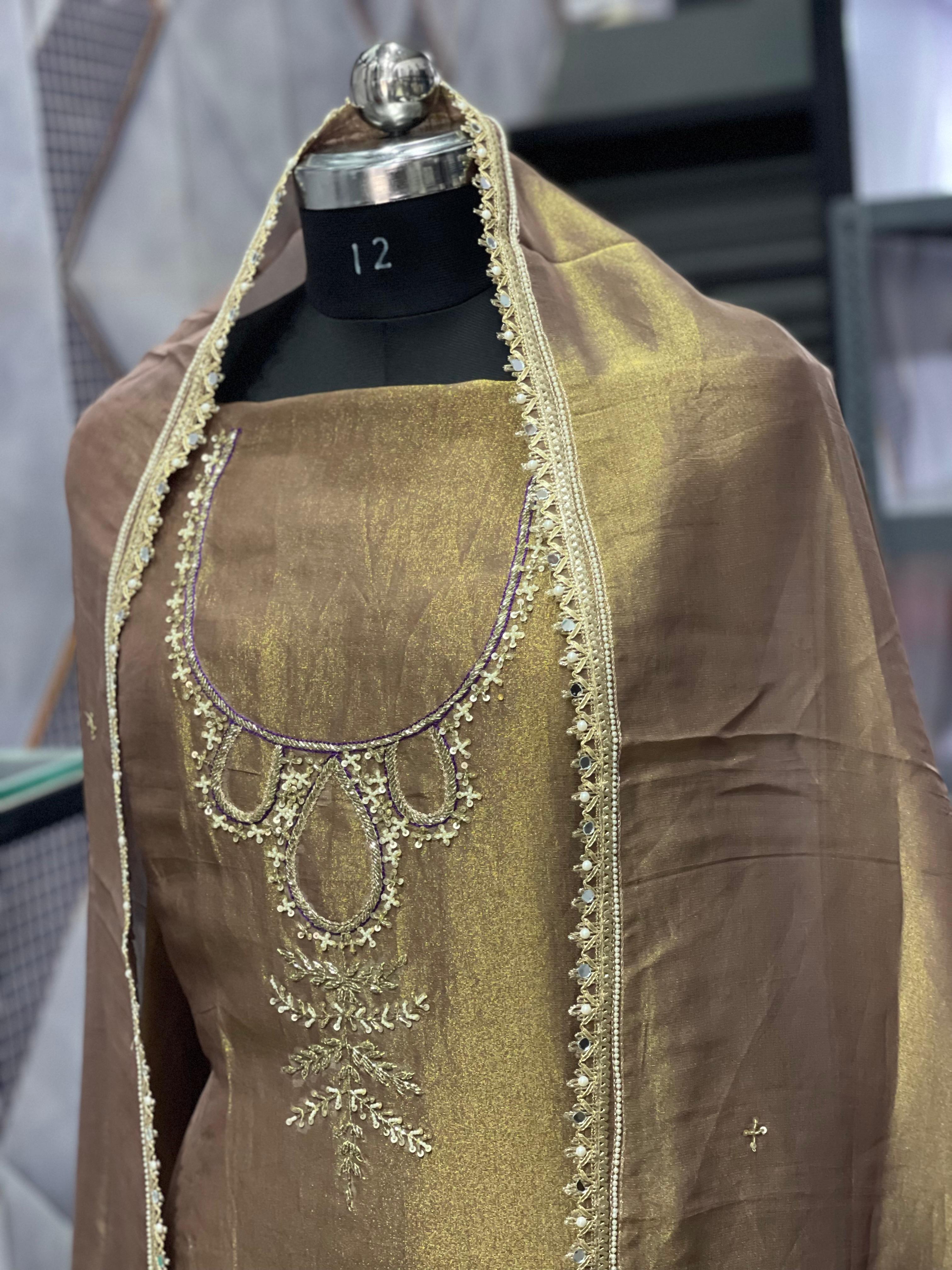  AC136 | Golden Brown Suit | Shimmer Orginza Stuff | Hand work | Jaggo  | Party Wear | Festivel 