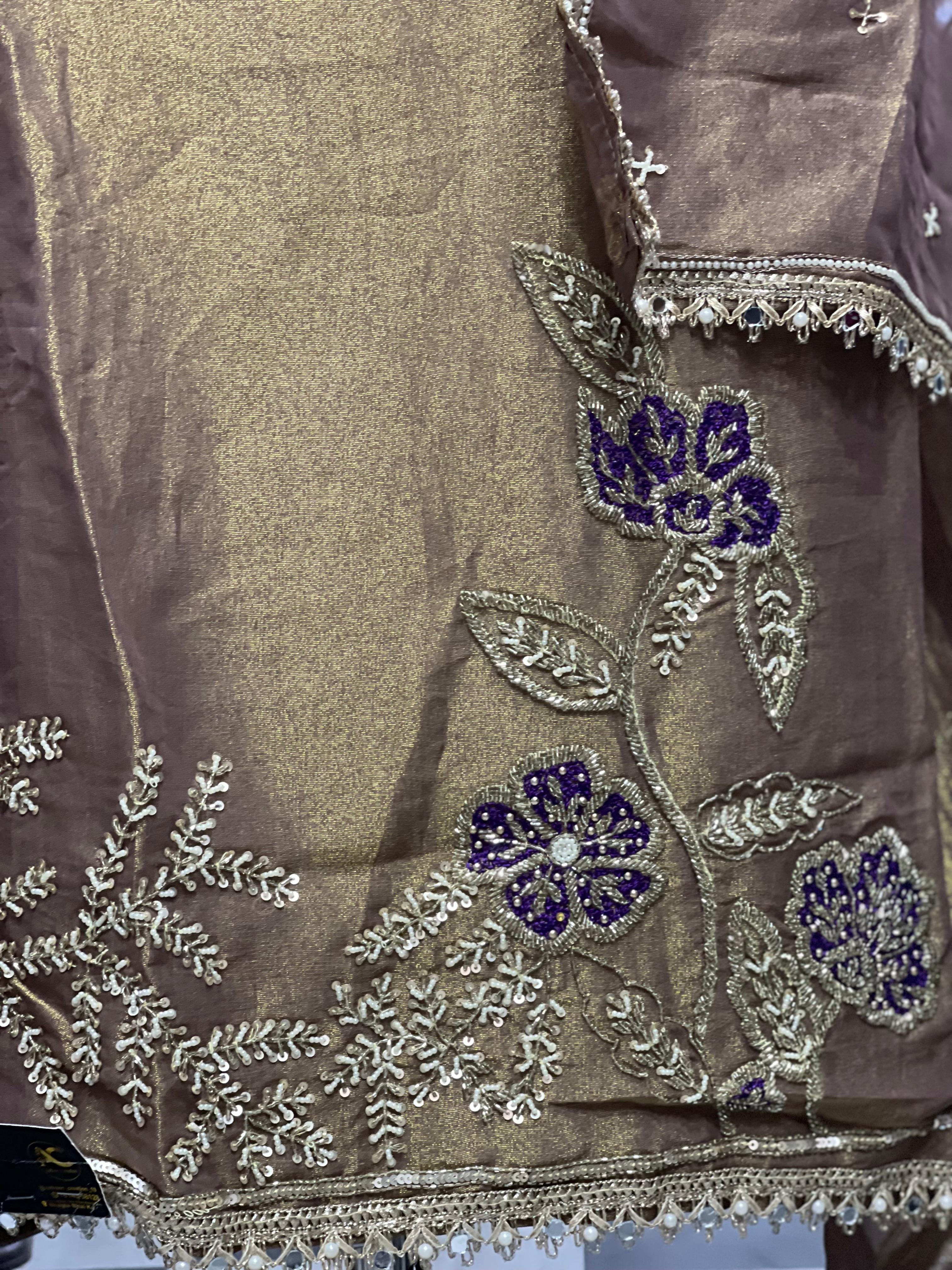  AC136 | Golden Brown Suit | Shimmer Orginza Stuff | Hand work | Jaggo  | Party Wear | Festivel 