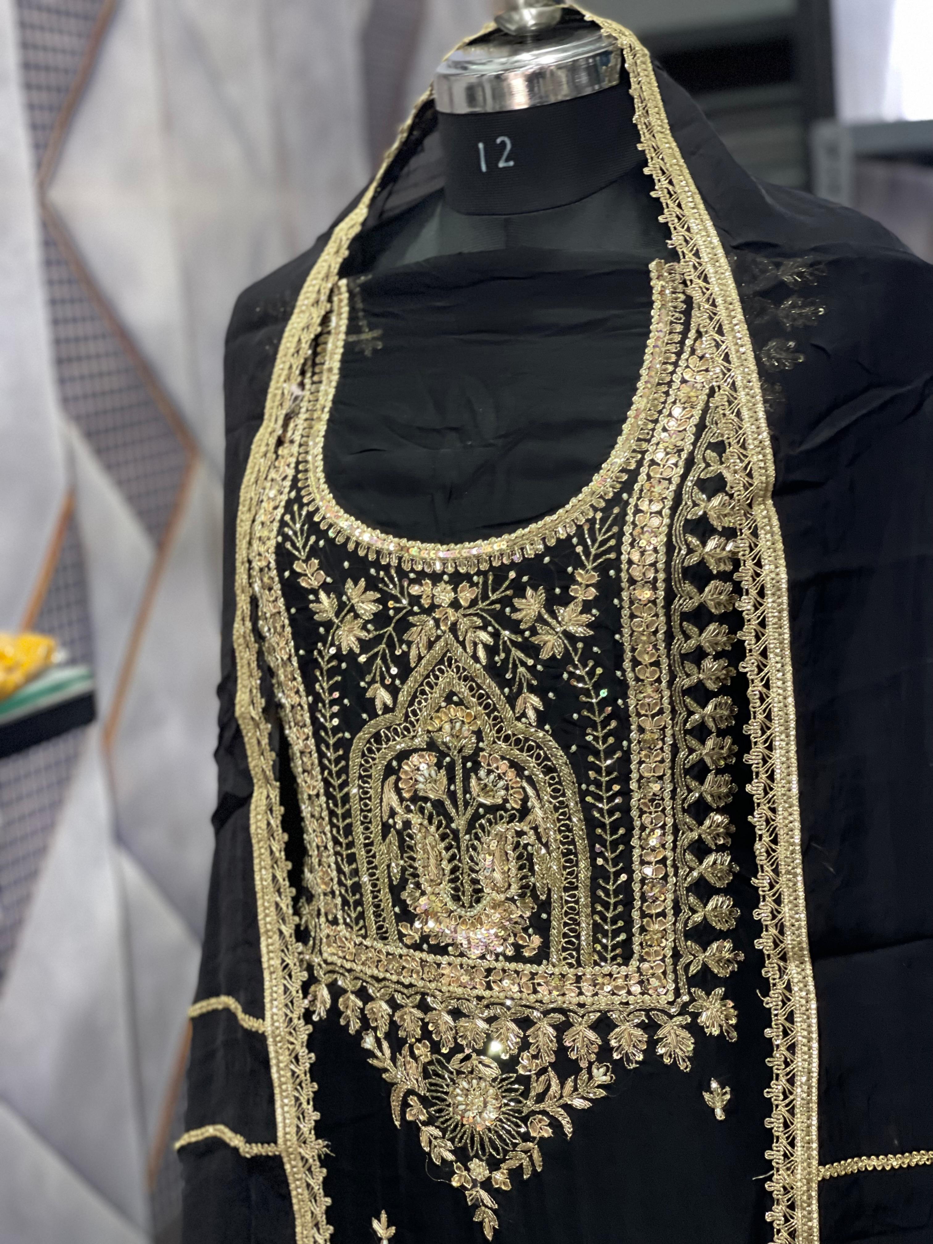 AC076 | Black Suit | Thread Work | Office Wear | Party Wear | Jaggo | Ring Cermony