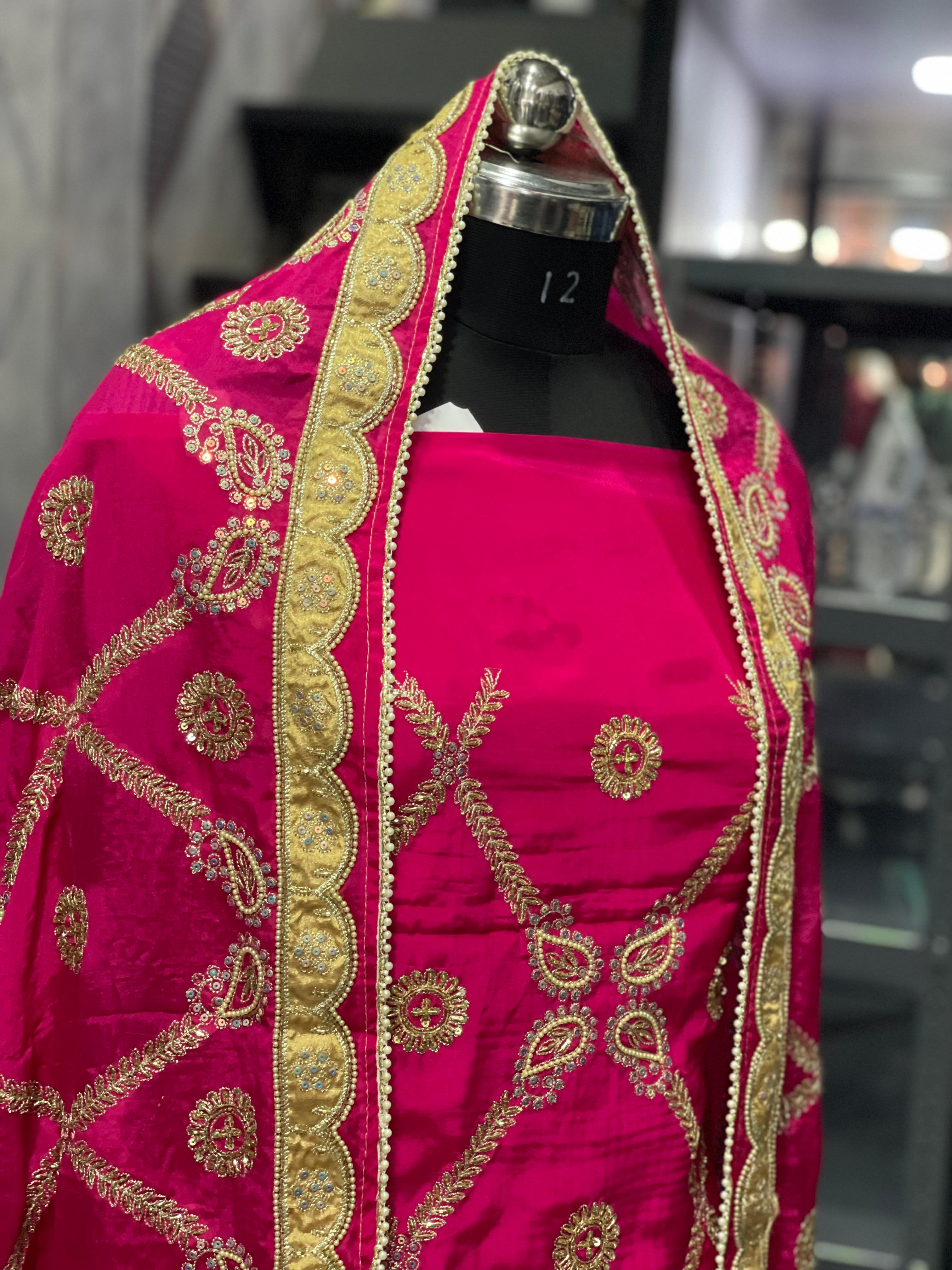AC146 | Traditional Pink Embroidered Dress | Creape Stuff | Wedding Suit | Jaddo | Ring Ceremony | Party Wear