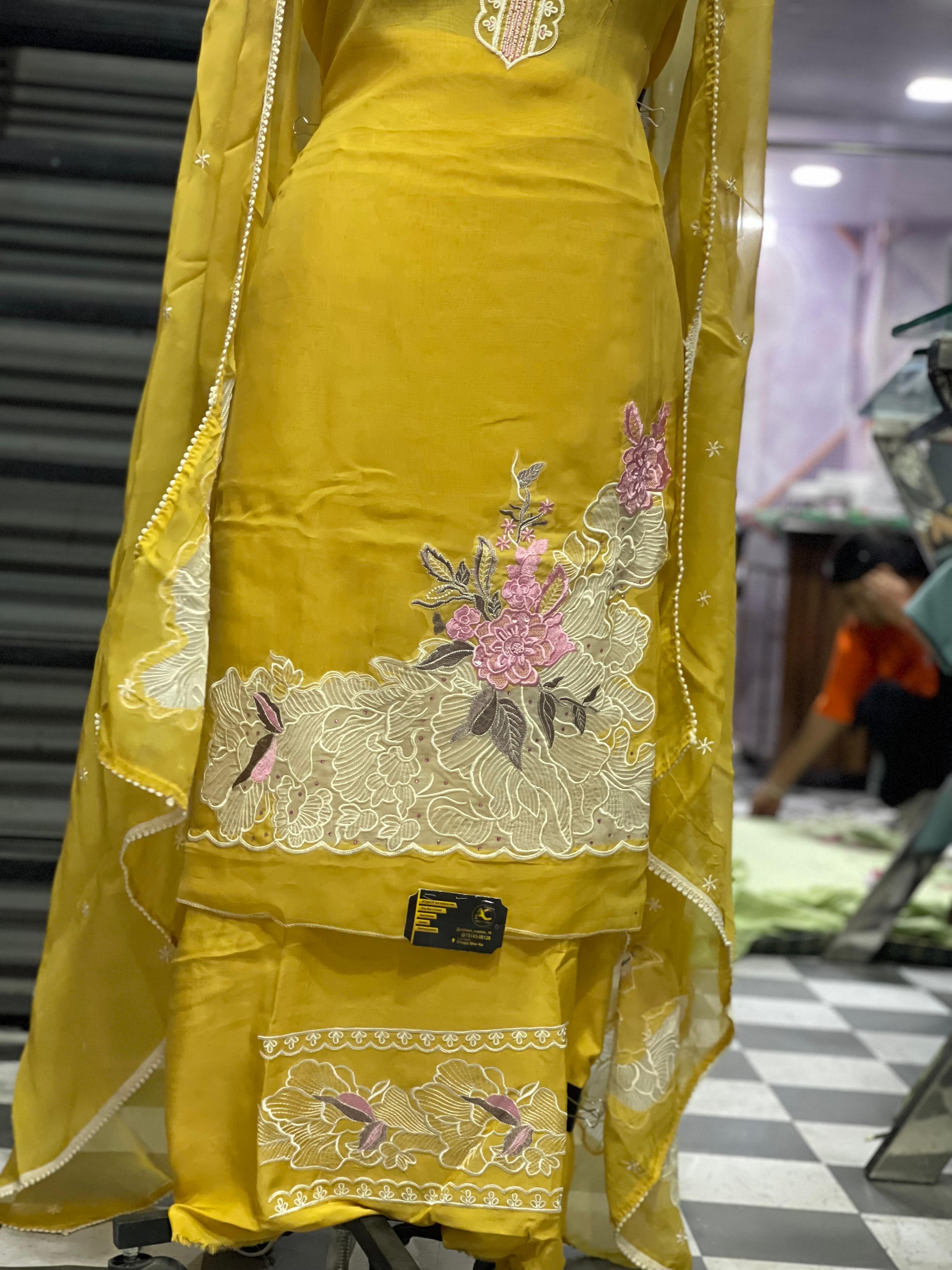  AC125 | Elegant Mustard Yellow Salwar Suit | Orginza Stuff | Party Wear | Jaggo | Ring Ceremony
