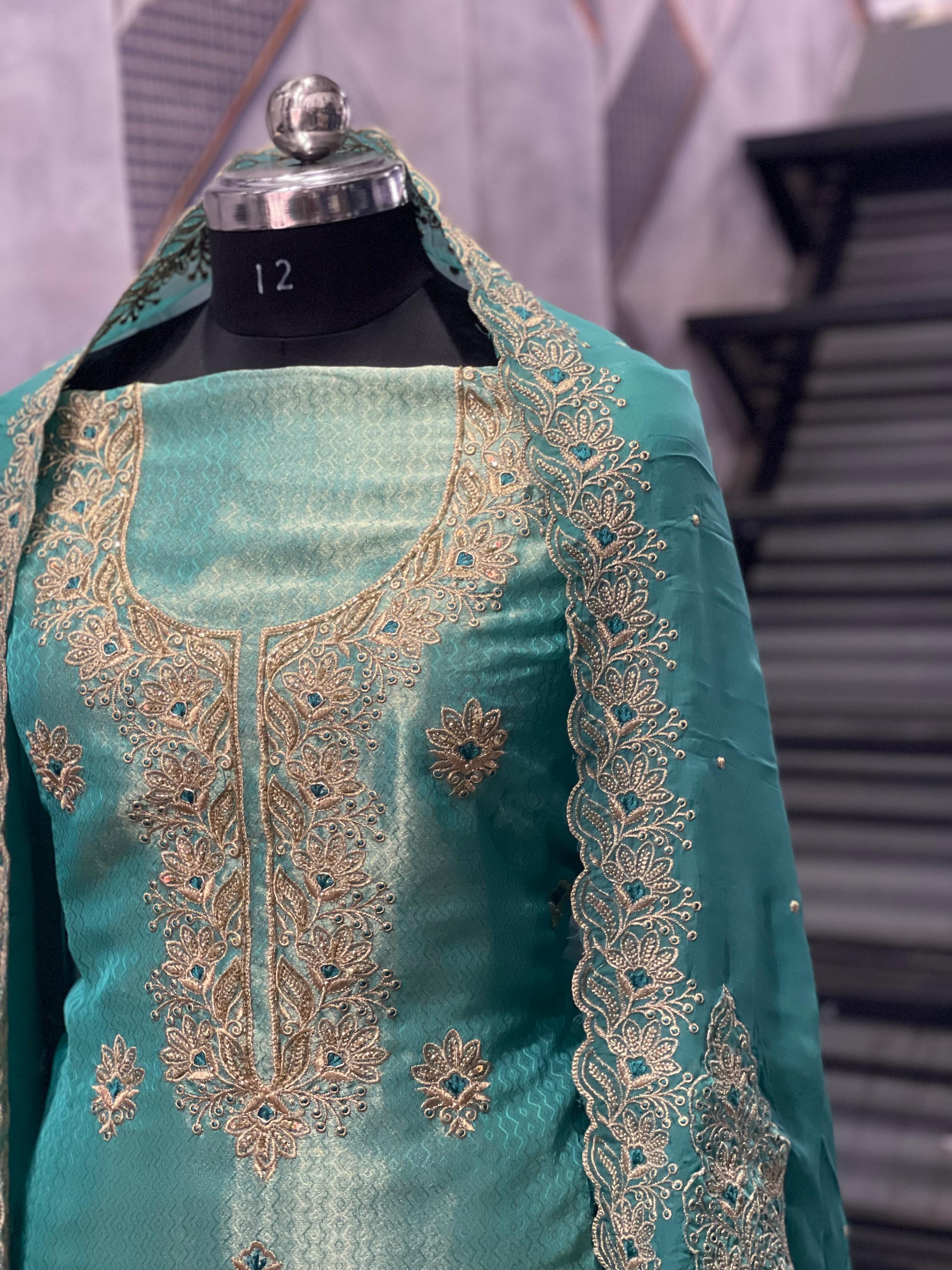  AC134 |  Sea Green | Shimmer Stuff | Hand + Zari Work | Party Wear | Jaggo | Ring Ceremony | Festivel