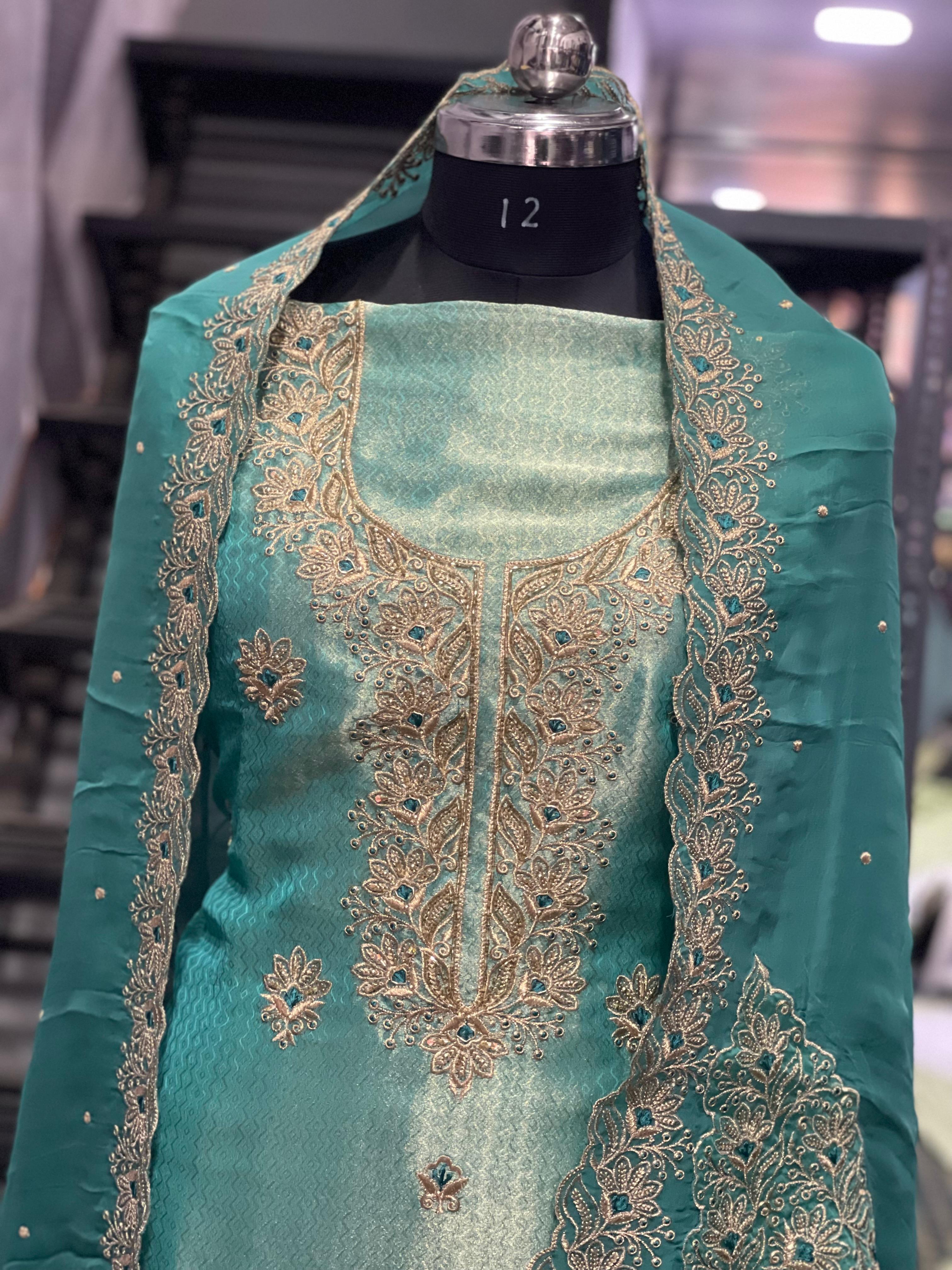  AC134 |  Sea Green | Shimmer Stuff | Hand + Zari Work | Party Wear | Jaggo | Ring Ceremony | Festivel