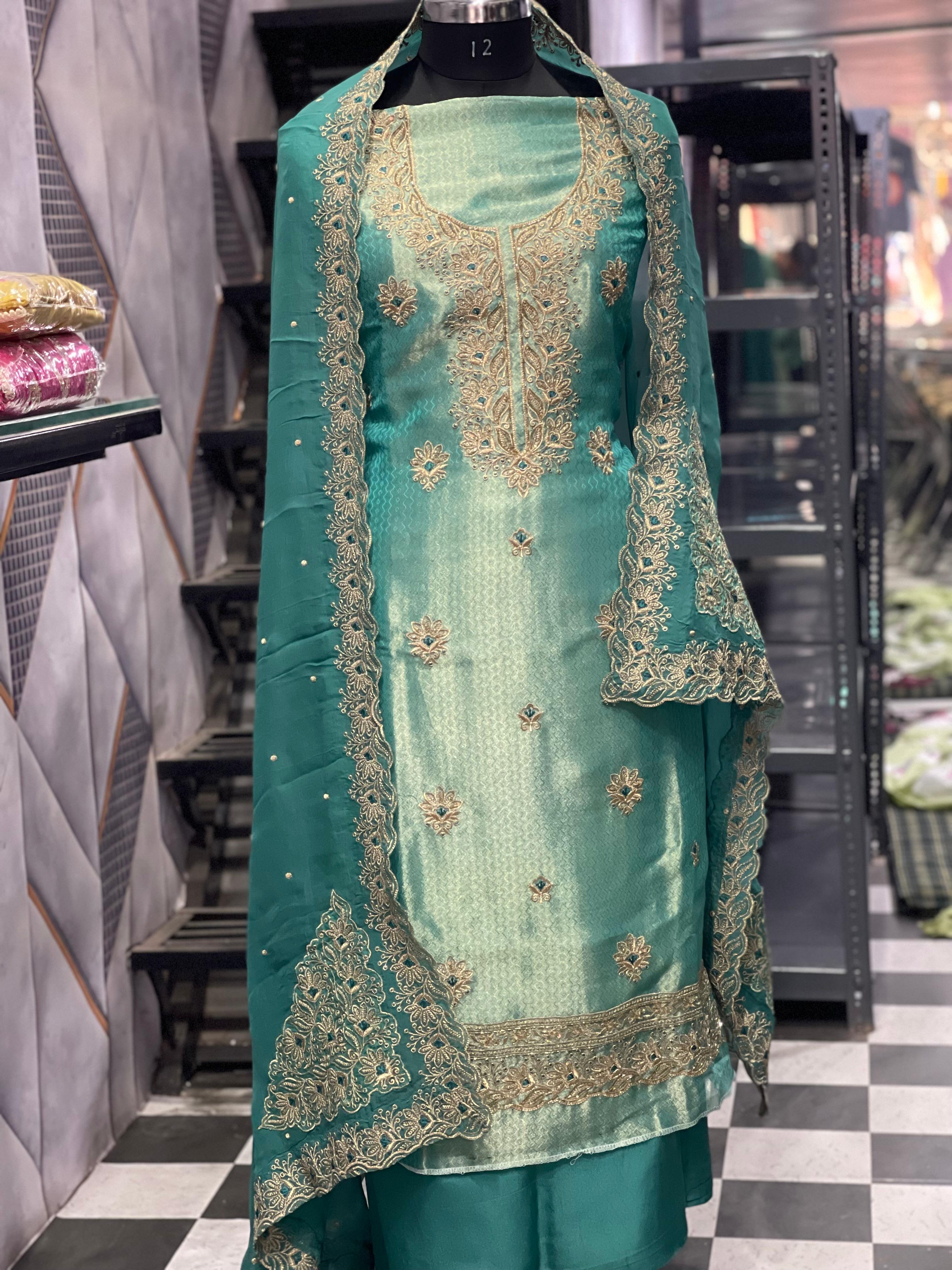  AC134 |  Sea Green | Shimmer Stuff | Hand + Zari Work | Party Wear | Jaggo | Ring Ceremony | Festivel