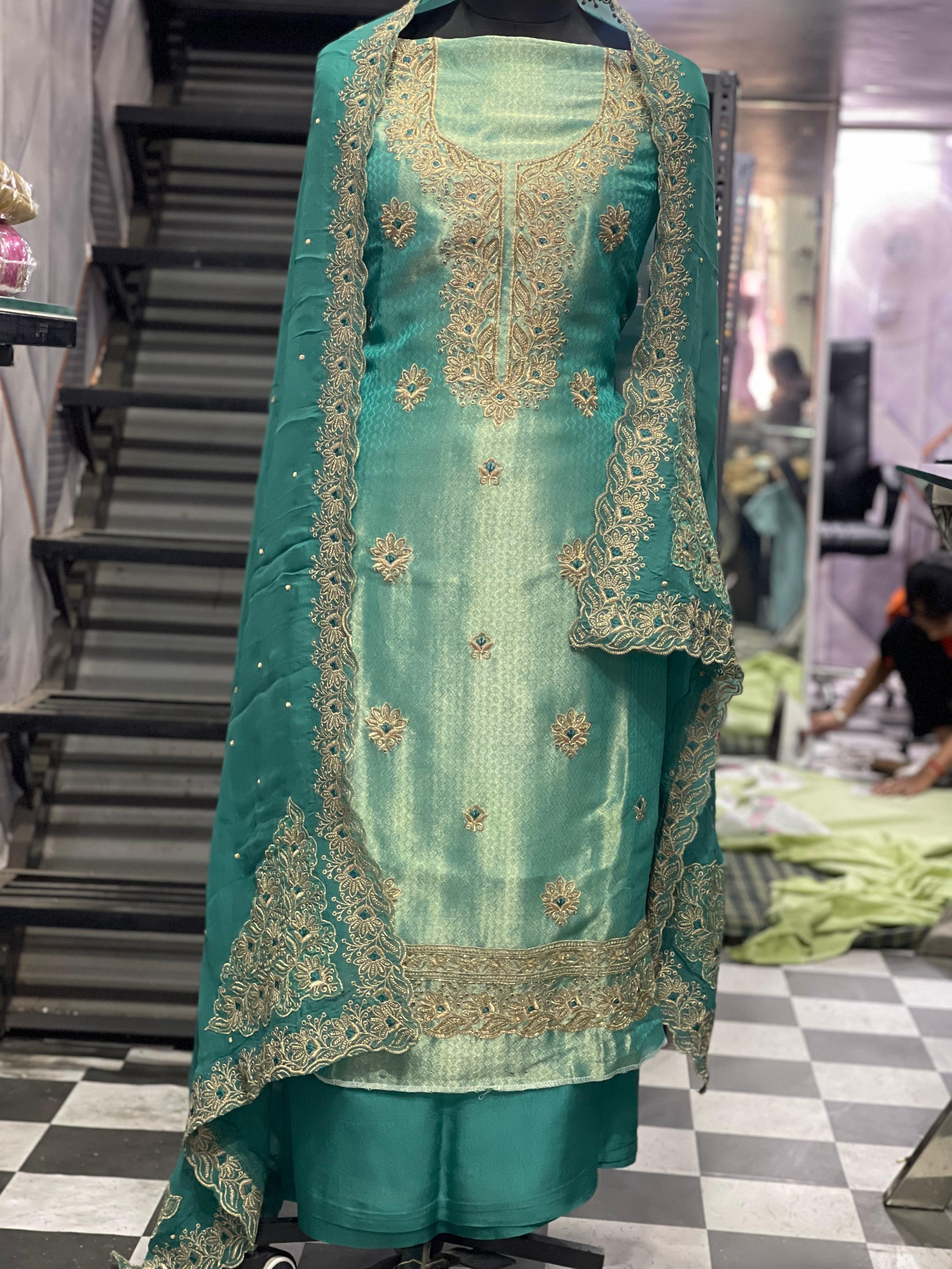  AC134 |  Sea Green | Shimmer Stuff | Hand + Zari Work | Party Wear | Jaggo | Ring Ceremony | Festivel