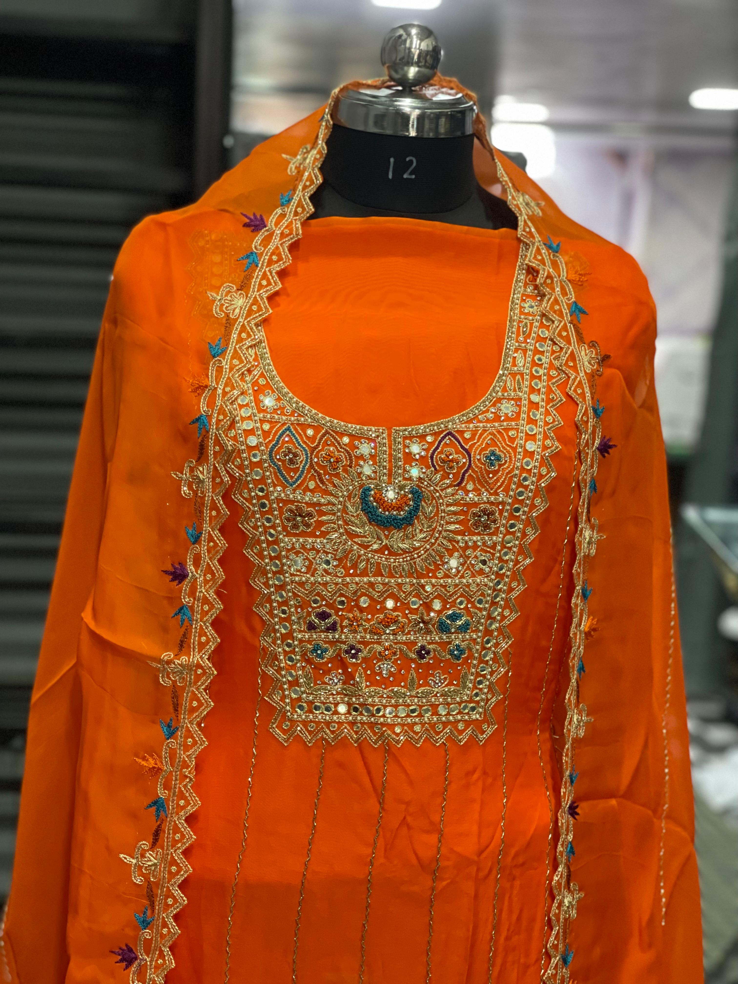  AC150 |  Orange Traditional Dress | Orginza Stuff | Hand Work | Party | Wedding Suit | Ring Ceremony